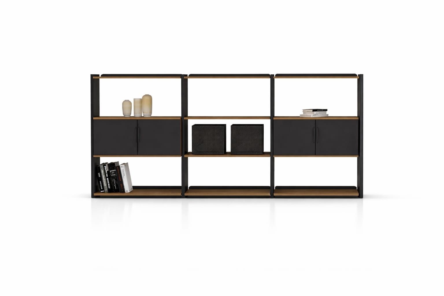 Xlmoebel Bücherregal Modernes schwarzes Holzregal für das Wohnzimmer mit 9 Fächern, Made in Europa