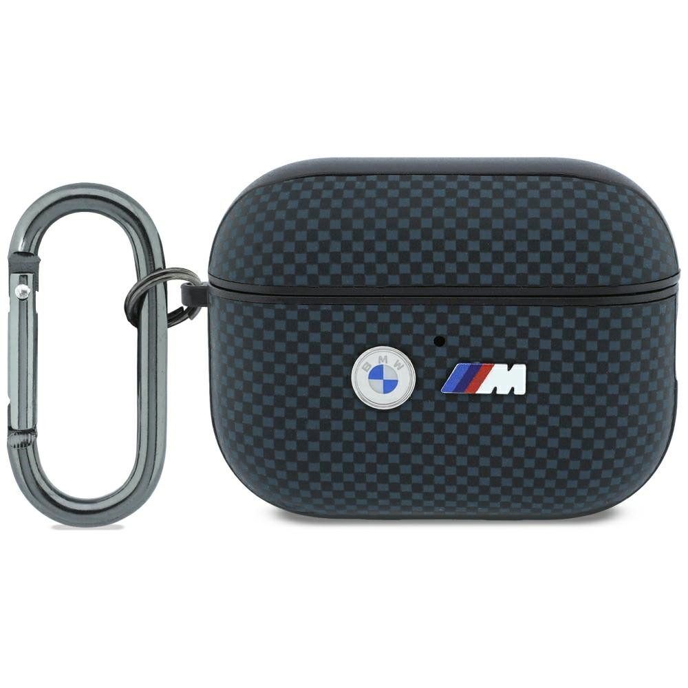 BMW Kopfhörer-Schutzhülle AirPods Pro 3 Steppmuster Kevlar Logo Metall mit Karabiner orange blau, Karabiner