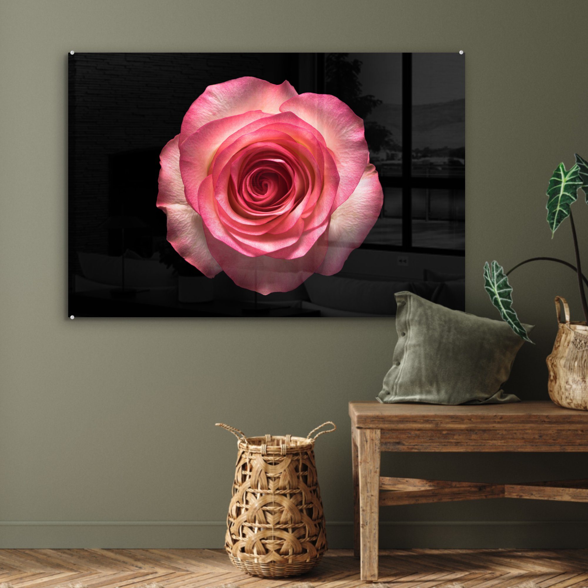 MuchoWow Acrylglasbild Rosa - - Rosen & Acrylglasbilder St), Wohnzimmer Schlafzimmer (1 Schwarz