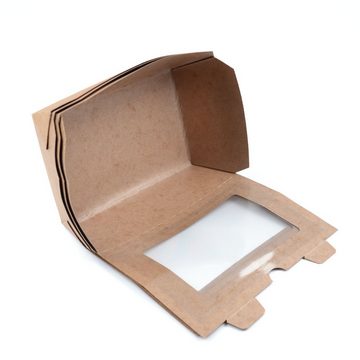 Einwegschale 50 Stück Fast Food Boxen mit Fenster (Größe L), (180×115×60 mm), kraft, mit Sichtfenster Food Box Foodcase Snackbox Take Away