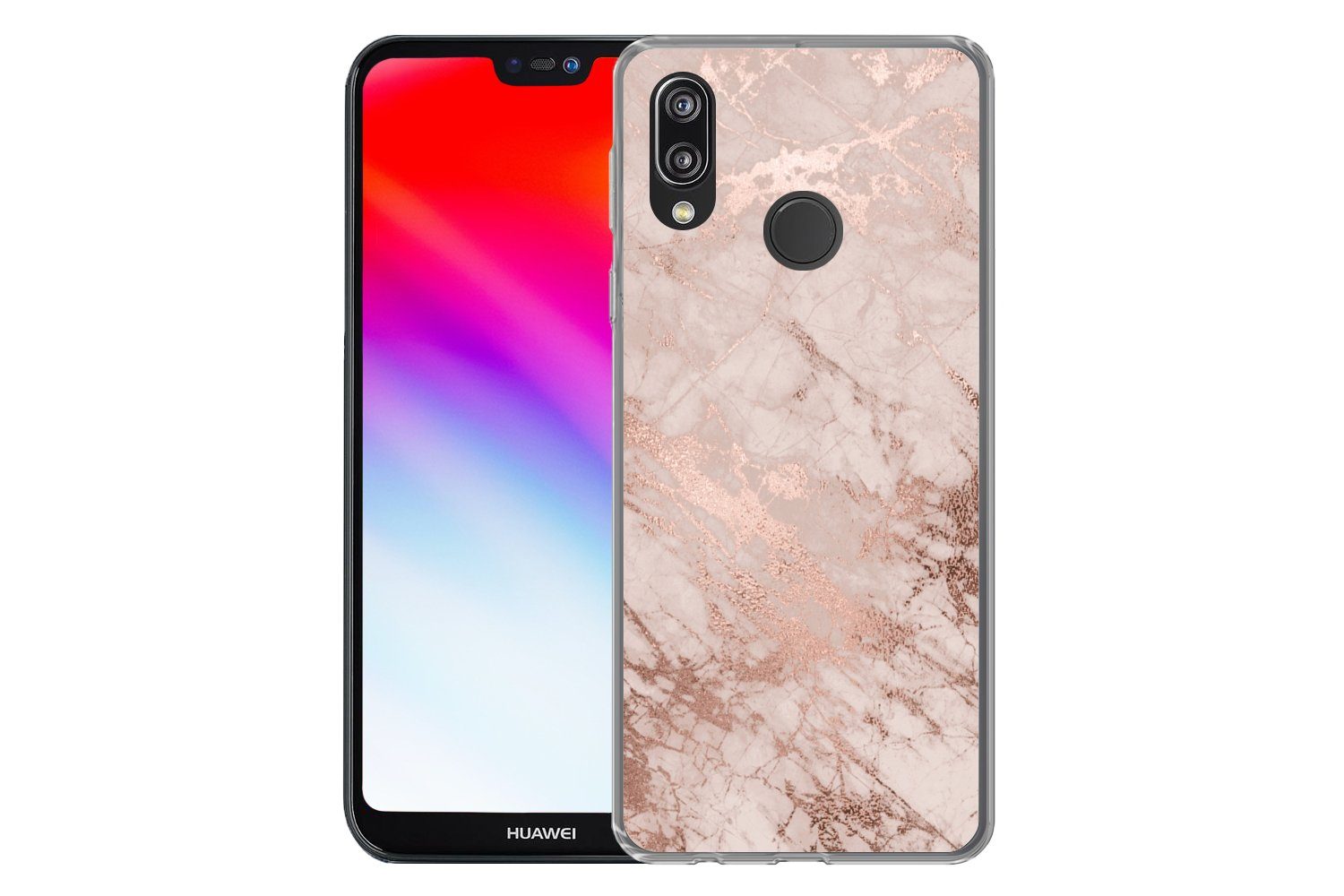 MuchoWow Handyhülle für Huawei P20 Lite (2020) Marmor - Rosa - Luxus - Marmoroptik - Glitz, Handy Case, Silikon, Bumper Case Dünn