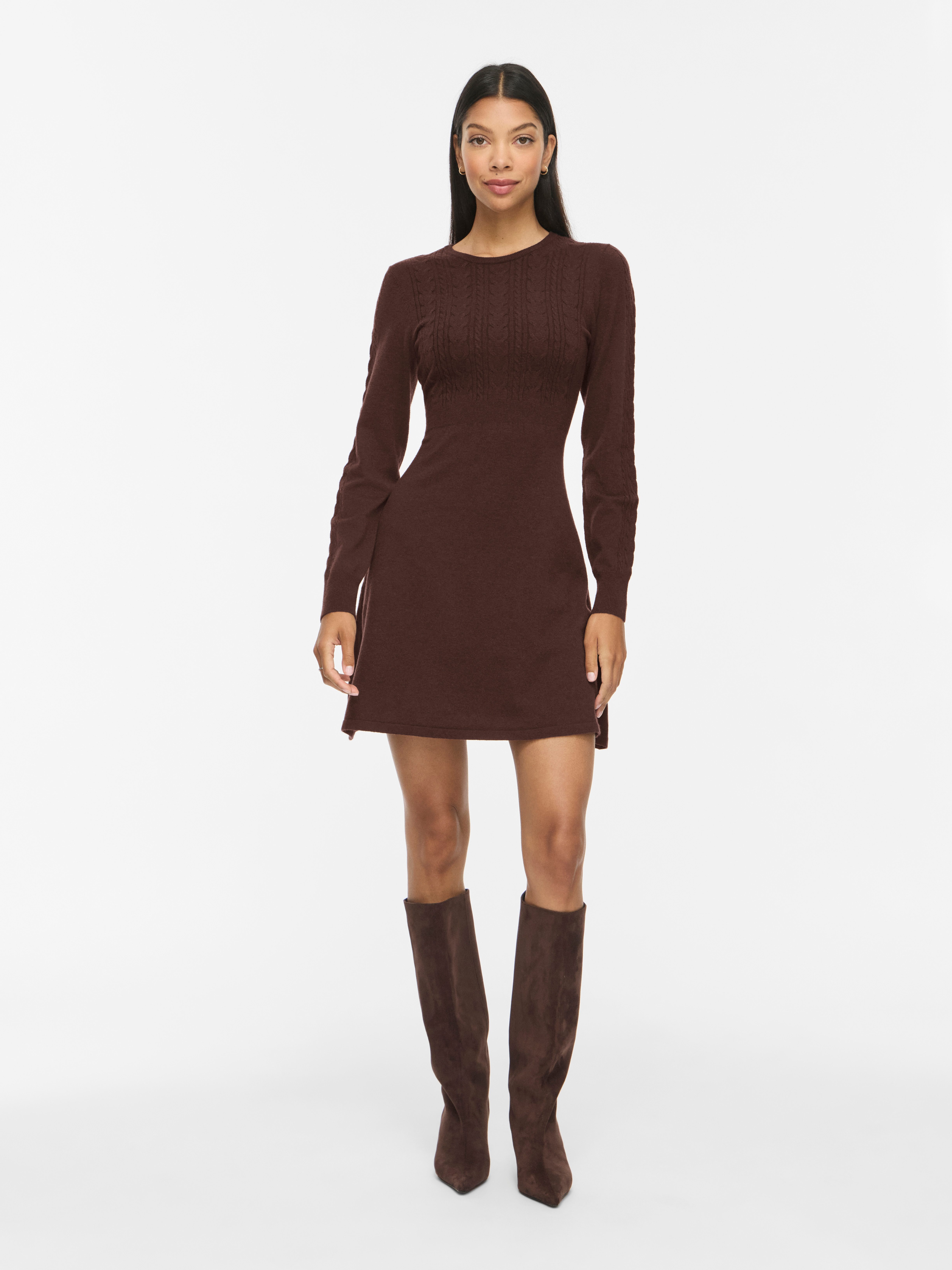 Vila Minikleid VIKERRY O-NECK L/S CABLE KNIT DRESS NOOS aus Materialmix mit Viskose