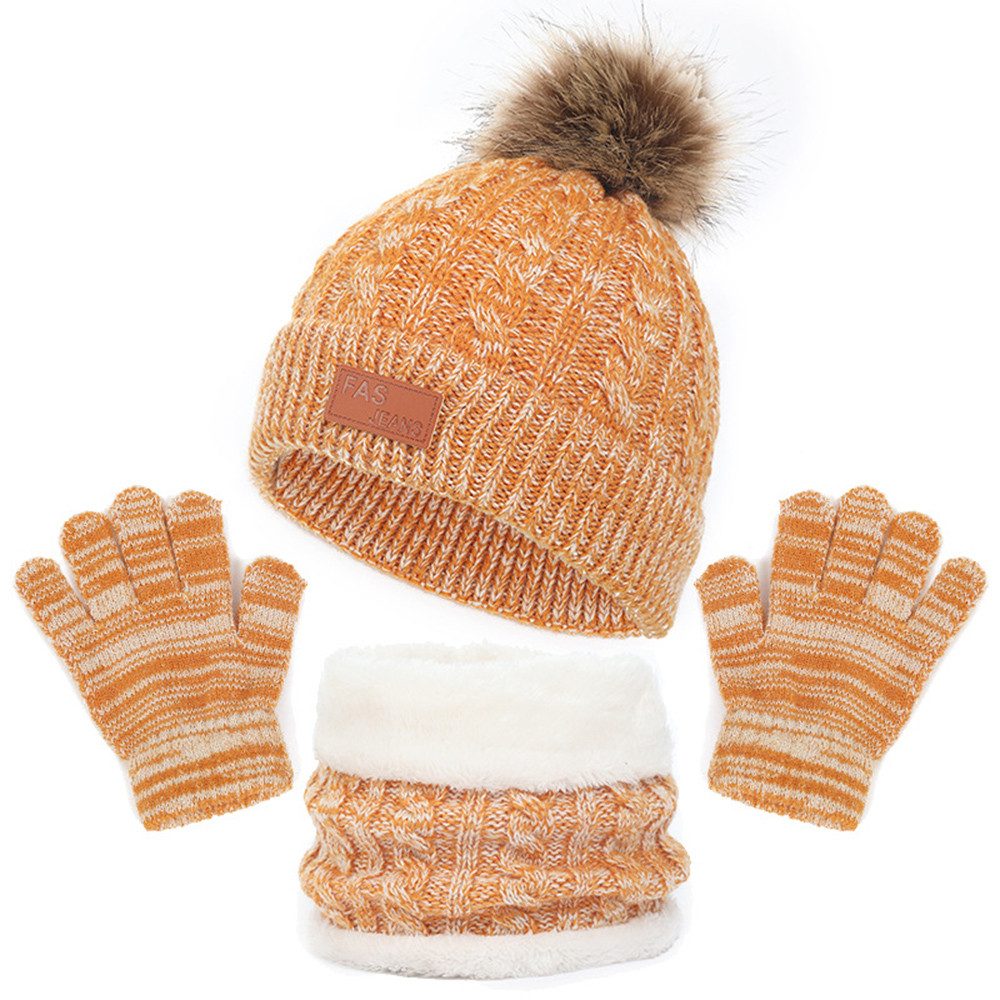 Coonoor Filzhut Kinder Strickmütze Winter Warme Schal Handschuhe Set für Kinder 1-5 Jahre
