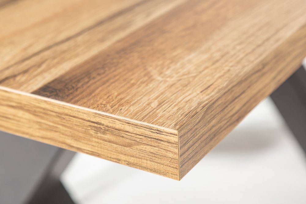 riess-ambiente MONTREAL dining table 160cm natural/black (single item, 1 pc), oak wood design · X-frame · seats up to 6 people · industrial