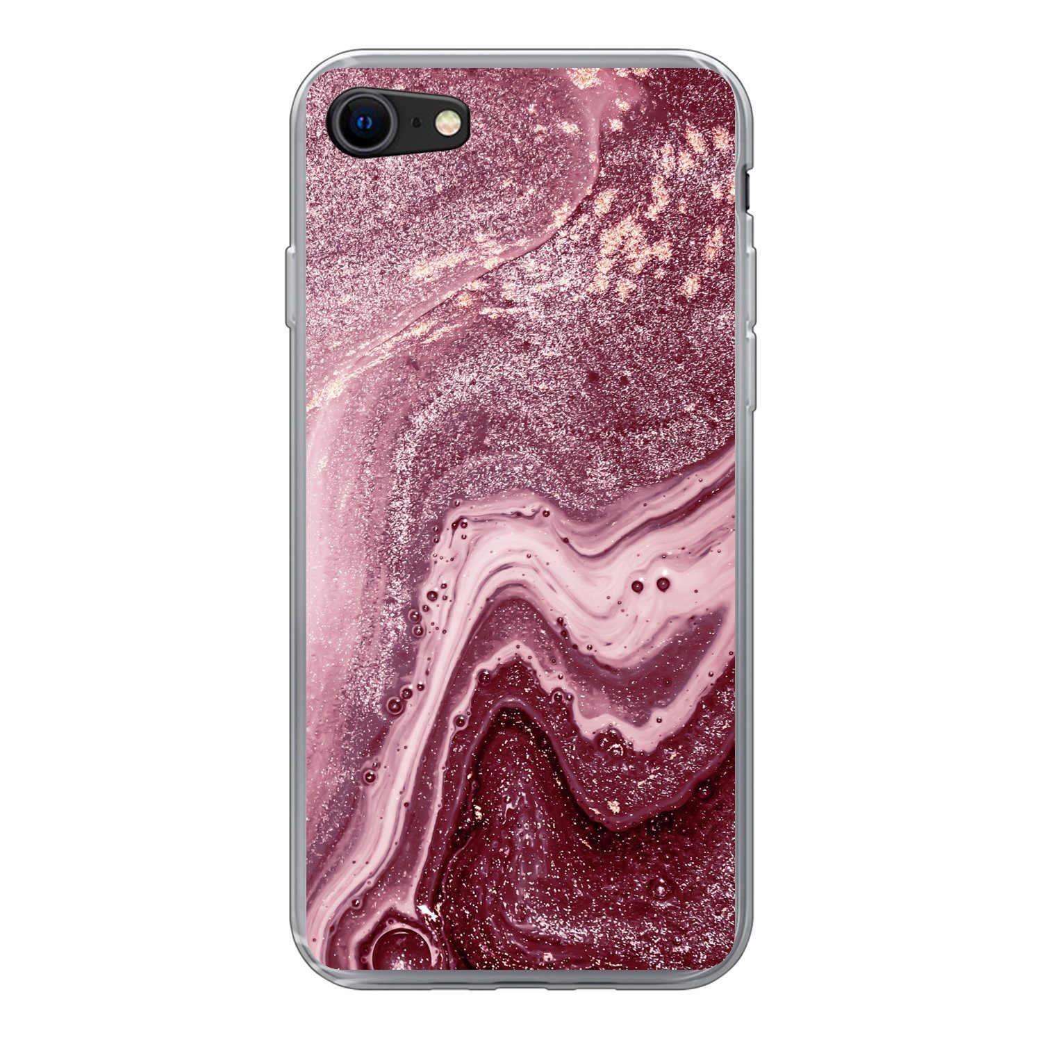 MuchoWow Handyhülle für Apple iPhone 8 Naturstein - Rosa - Glitter, Smartphone-Bumper, Print, Handy Schutzhülle Dünn