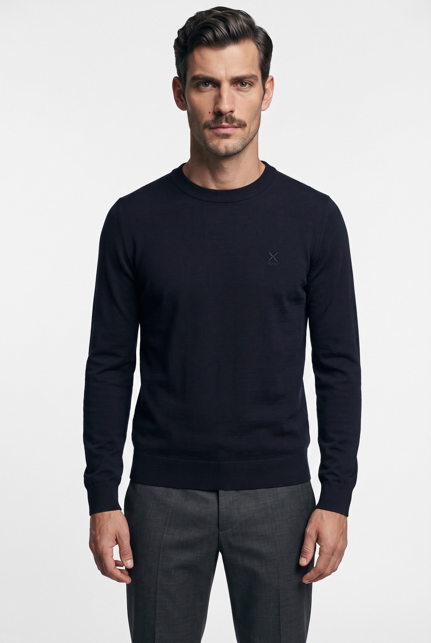 HUGO Strickpullover San Celio Rundhalsausschnitt, Regular Fit, Baumwollmix