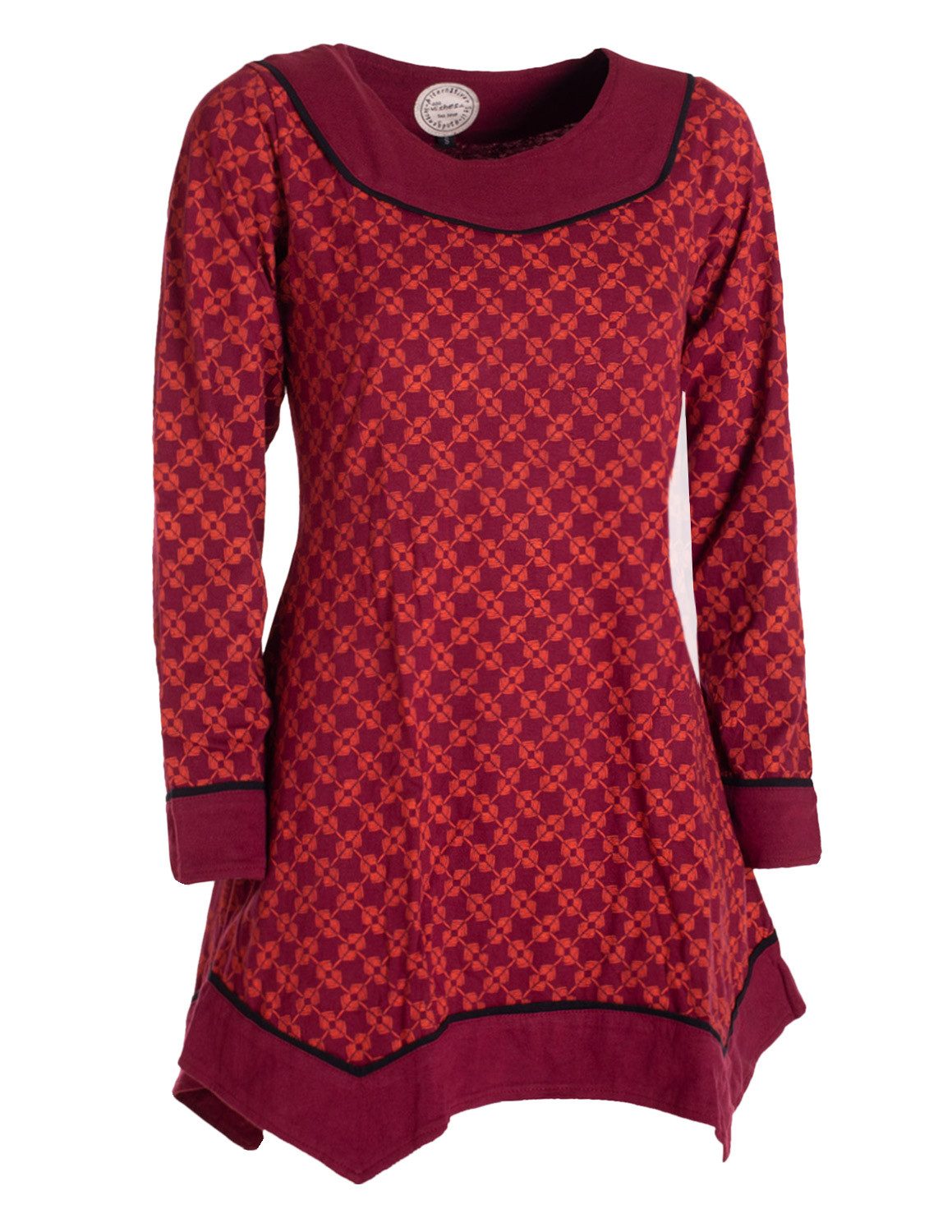 Vishes Tunikakleid Langarm Damen Tunika Shirt-Kleid Ethno Zipfel-Bluse Blusenkleid Elfen, Hippie, Boho Style