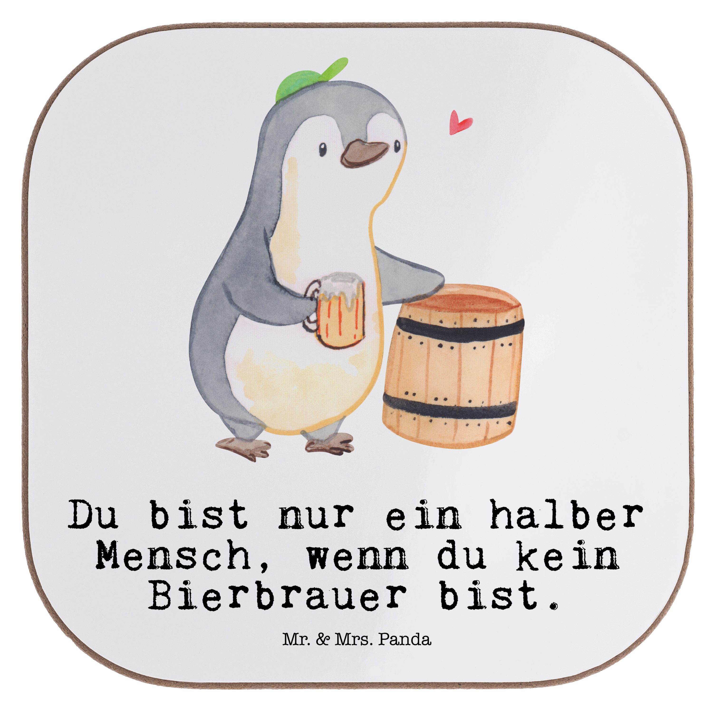 Mr. & Mrs. Panda Getränkeuntersetzer Bierbrauer mit Herz - Weiß - Geschenk, Abschied, Schenken, Heimbrauen, 1-tlg.