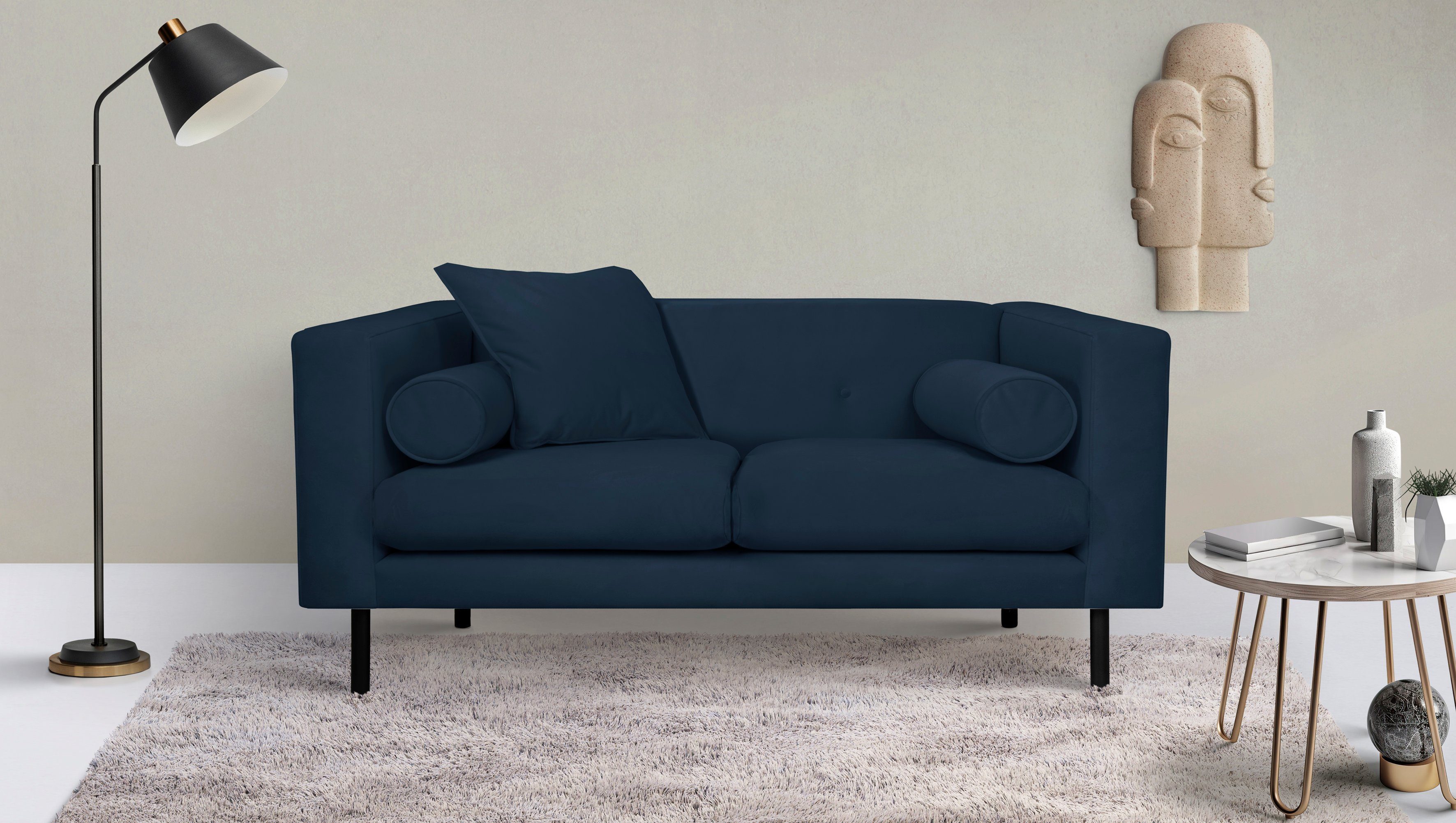 Home affaire 2-Sitzer Lillibeth Designsofa mit Wellenunterfederung, Maße B/T/H: 155/74/83 cm, Zierkissen als Wendekissen, in Samtoptik oder Cord