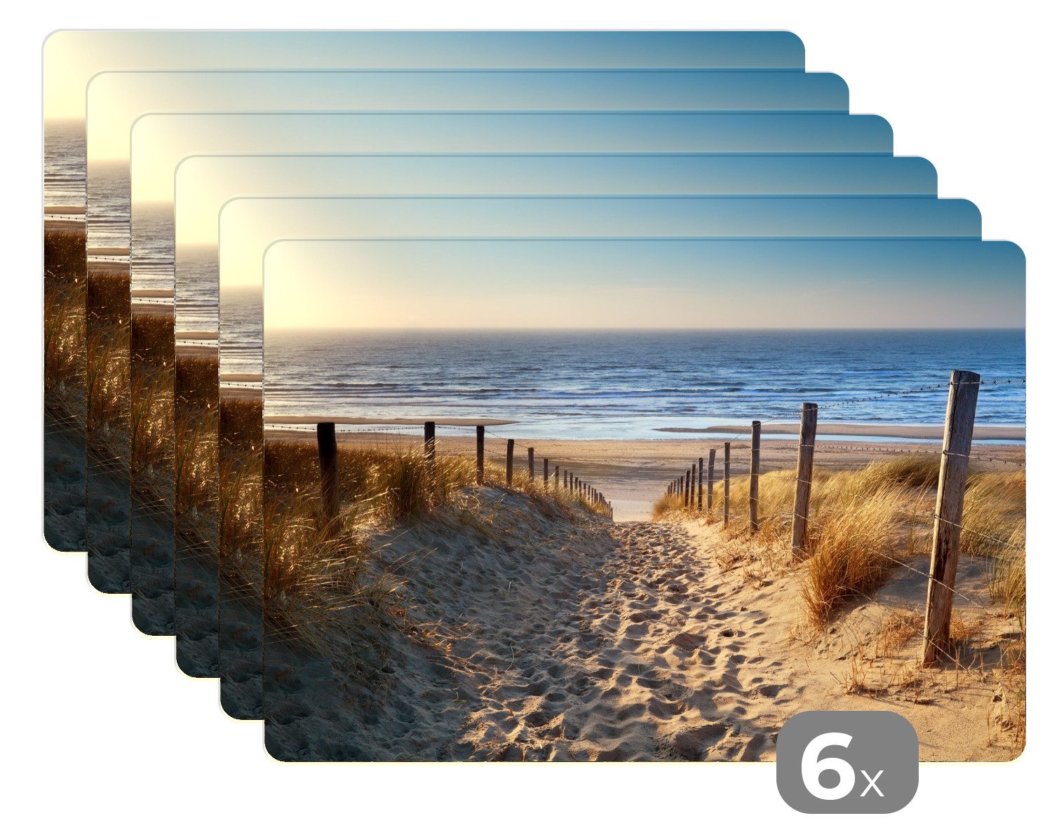 MuchoWow Platzset Strand - Meer - Niederlande - Dünen - Sonne, (6-St), Platzsets, Tischset, Abwaschbar, Tischsets, Platzdeckchen