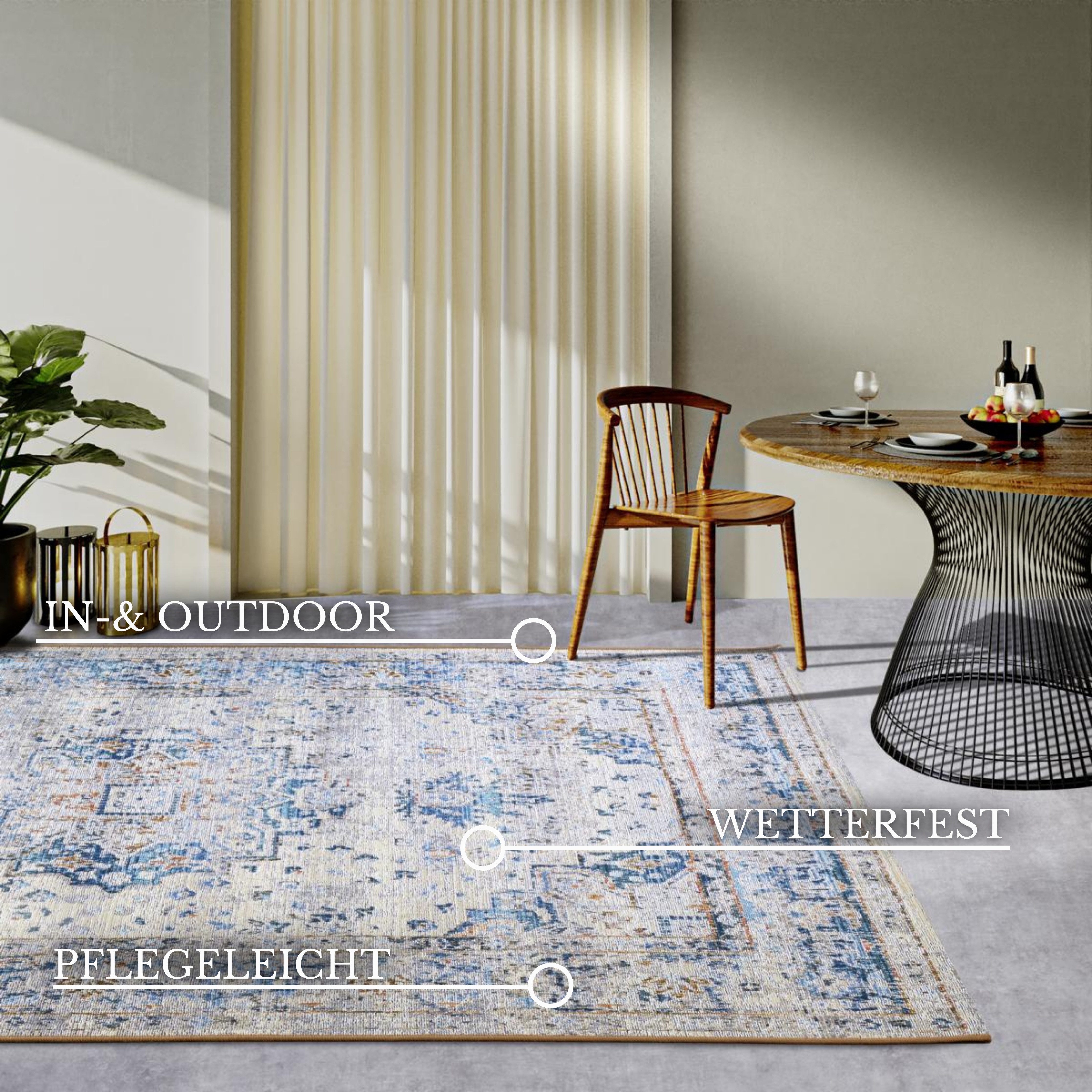 Villeroy & Boch Outdoorteppich Rene, rechteckig, Höhe: 3 mm, Outdoor, Flachgewebe, wetterfest, Balkon, Garten, Klassisch, Terrasse