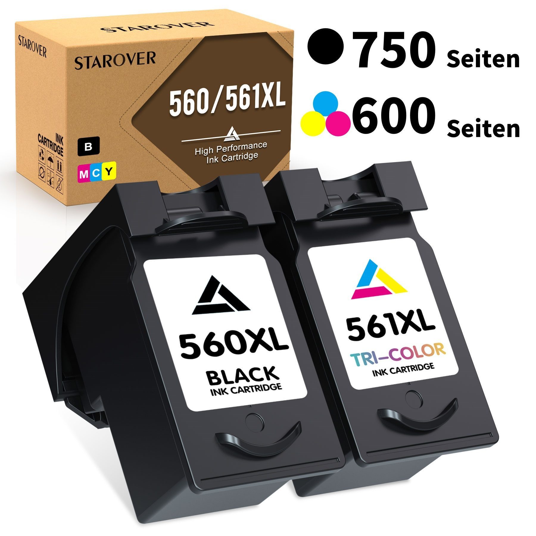 STAROVER 2er PG-560 CL-561 XL für Canon Tintenpatrone (für Pixma TS5350 TS7450 TS5351 TS5352 TS5353 TS7451 Drucker)
