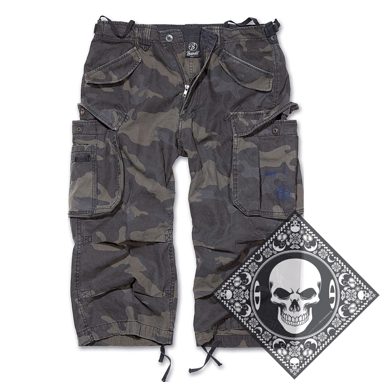 Brandit Cargoshorts Cargo Shorts kurze Hose Industry 3/4 lang mit UD Bandana