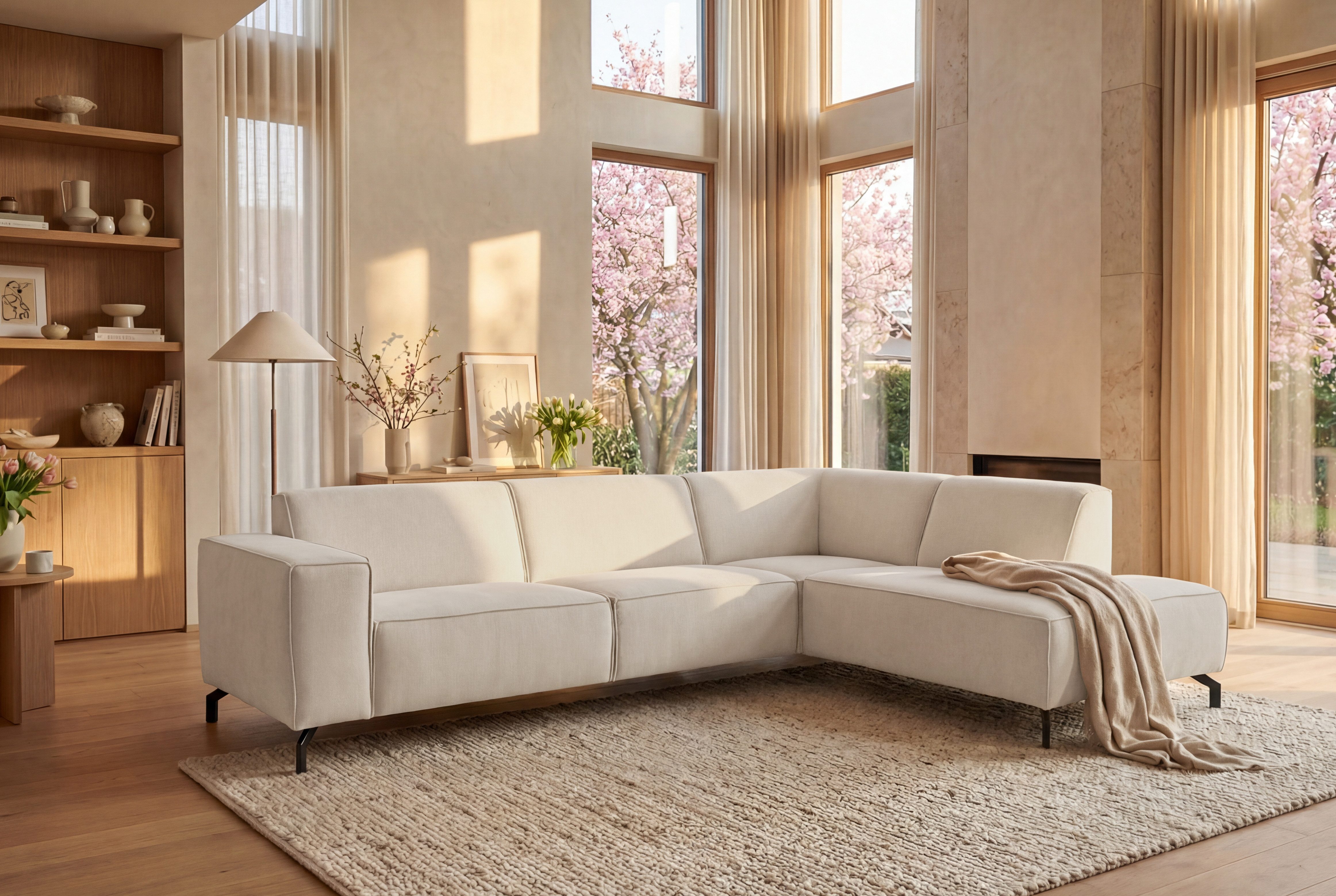 Home affaire Ecksofa LORCAN mit Metallfüßen, Breite 275 cm, weiches Sitzgefühl, Metallfüße, Lederoptik, Struktur, Bouclé