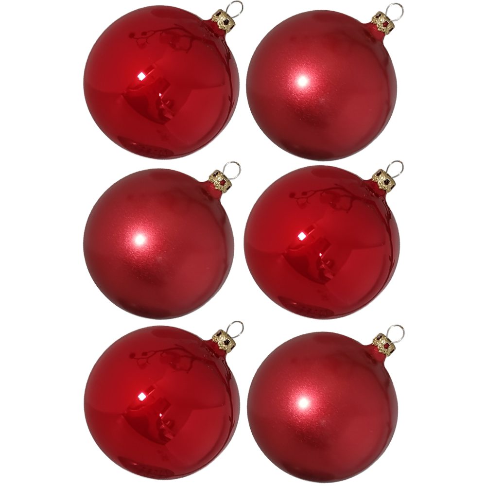 Thüringer Glasdesign Weihnachtsbaumkugel Weihnachtskugel-Set rot (6 St), mundgeblasen