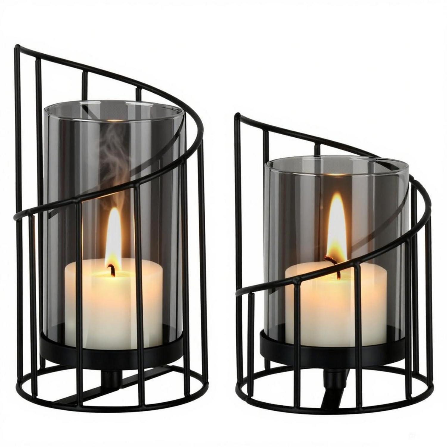 LuxusKollektion Windlicht Windlicht Kerzenständer Schwarz Metall 2er Set (2 St)