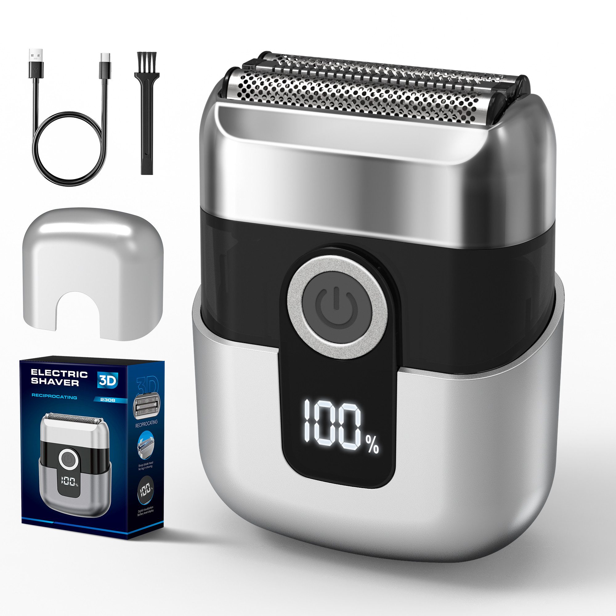 ANYSUN Elektrorasierer Mini Rasierer Elektrisch, Rasierer Herren Elektrischer, spülen, Langhaartrimmer, Haartrimmer &Reinigungsbürste, mit LED-Anzeige, Wet&Dry, IPX7