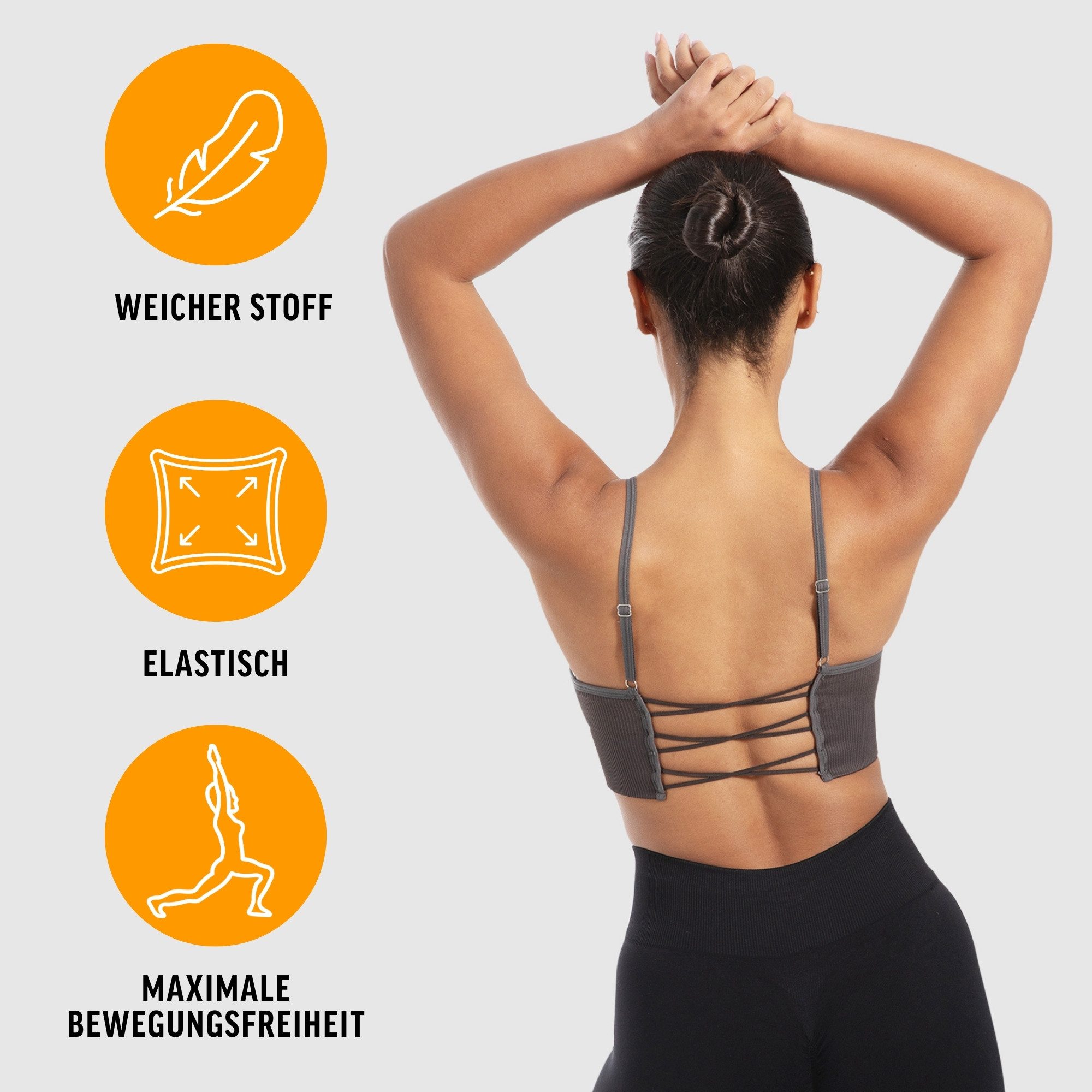 Smilodox Sport-BH Alma, Shaped Fit Yoga Bra, mit herausnehmbaren Cups V-Ausschnitt, Blickdicht, Ohne Bügel, Verstellbare Träger Sport Top – Bild 2 von 5