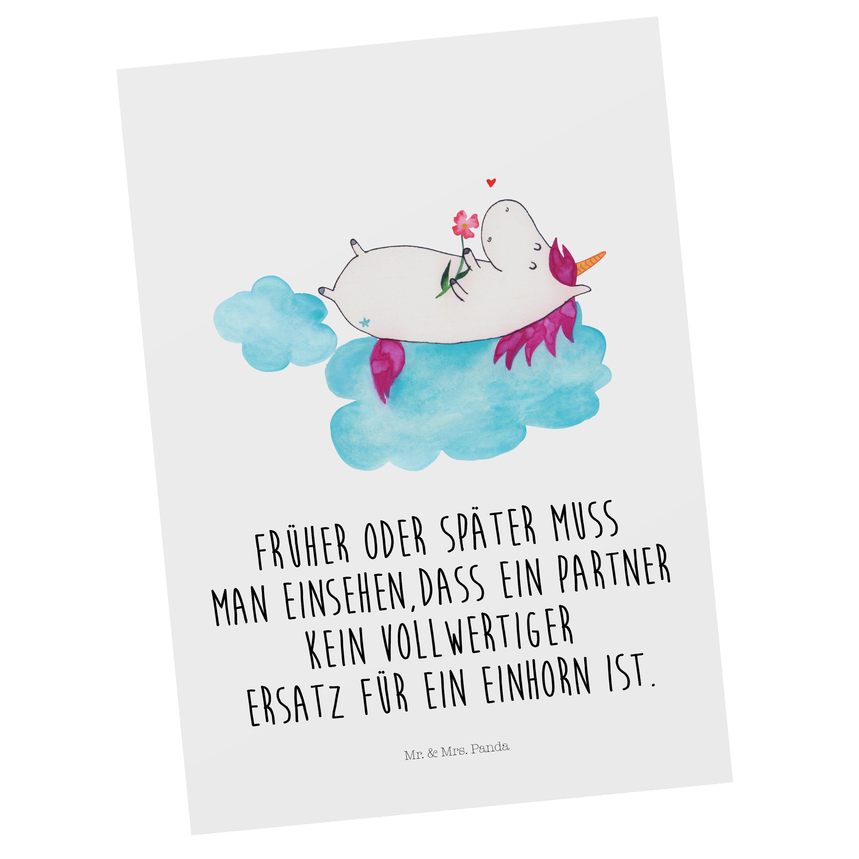 Mr. & Mrs. Panda Postkarte Einhorn verliebt auf Wolke - Weiß - Geschenk, Einhorn Deko, Grußkarte