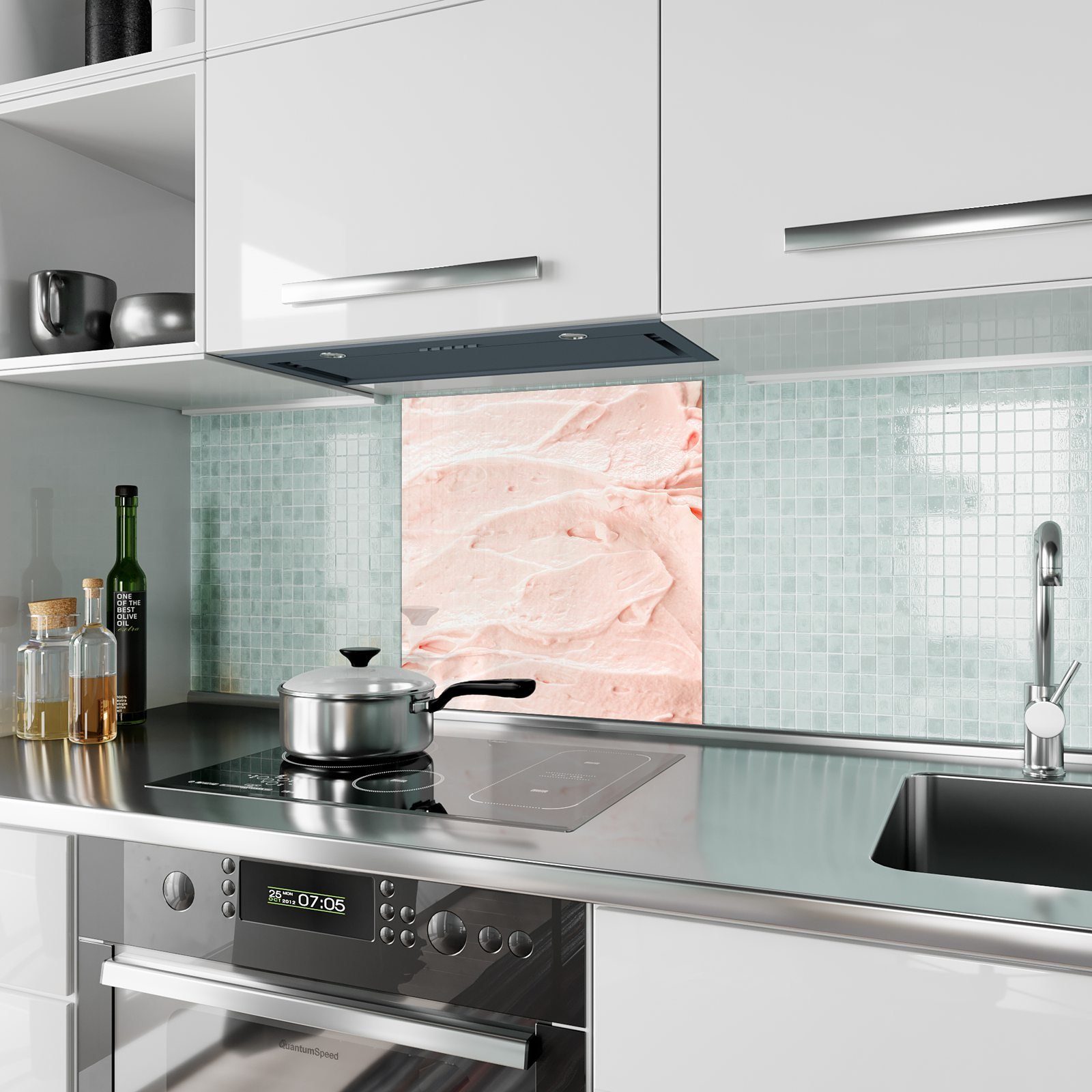 Küchenrückwand cremig Glas Spritzschutz Primedeco Küchenrückwand Motiv mit Beereneis