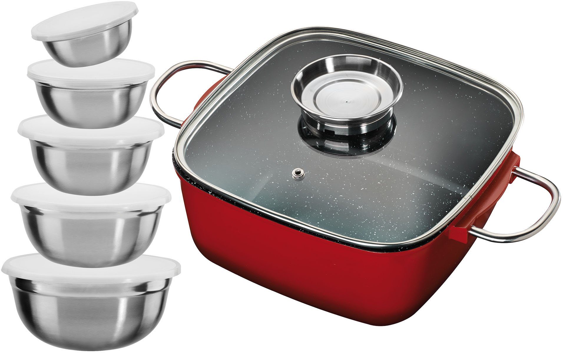 KING Bräter, Aluminiumguss (Set, 12-tlg), Bräter-/Schmortopf 4 L+Glasdeckel, Induktion, Keramikbeschichtung