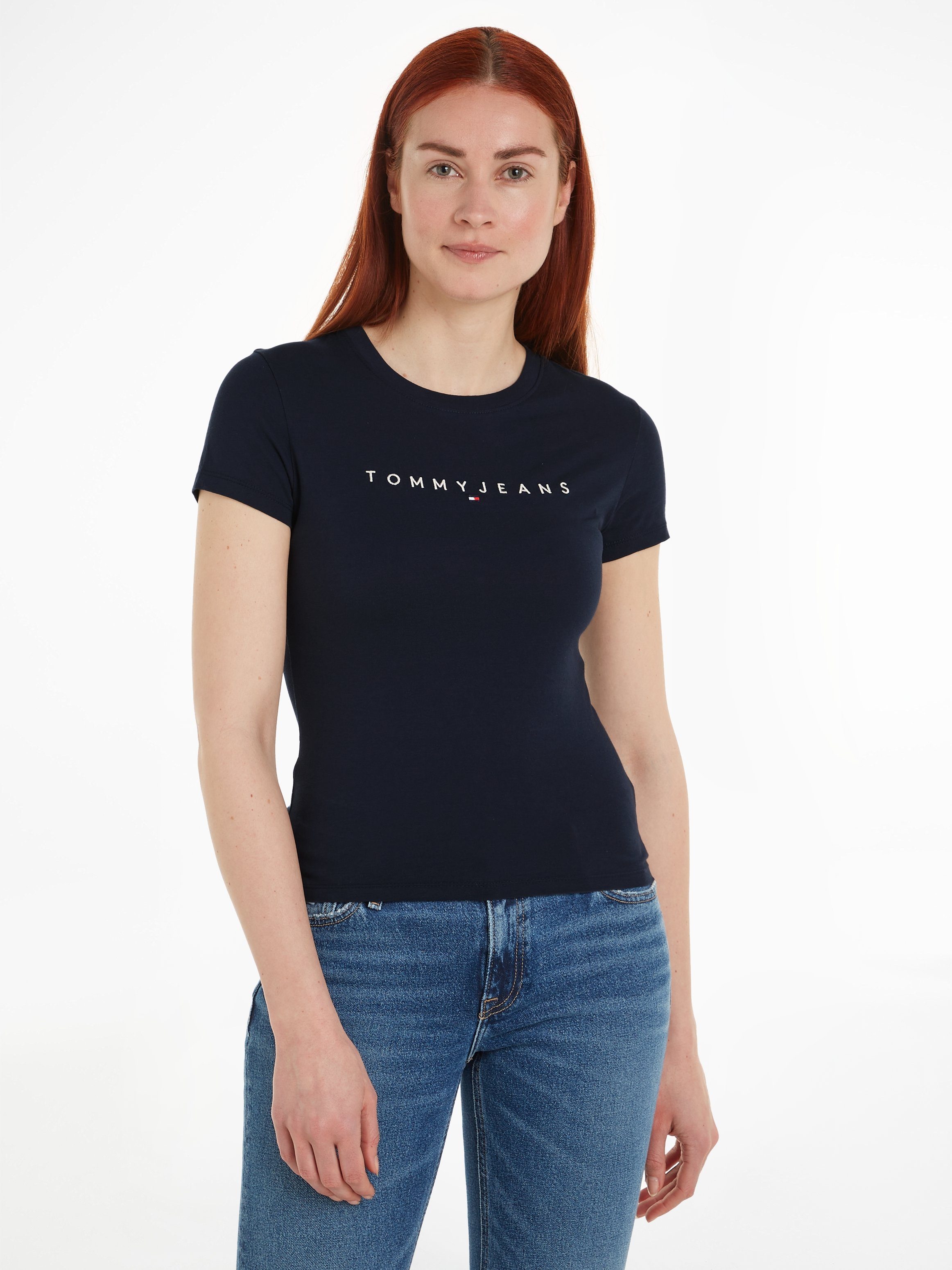 Tommy Jeans T-Shirt Slim Tee Linear Logo Shirt mit Logostickerei