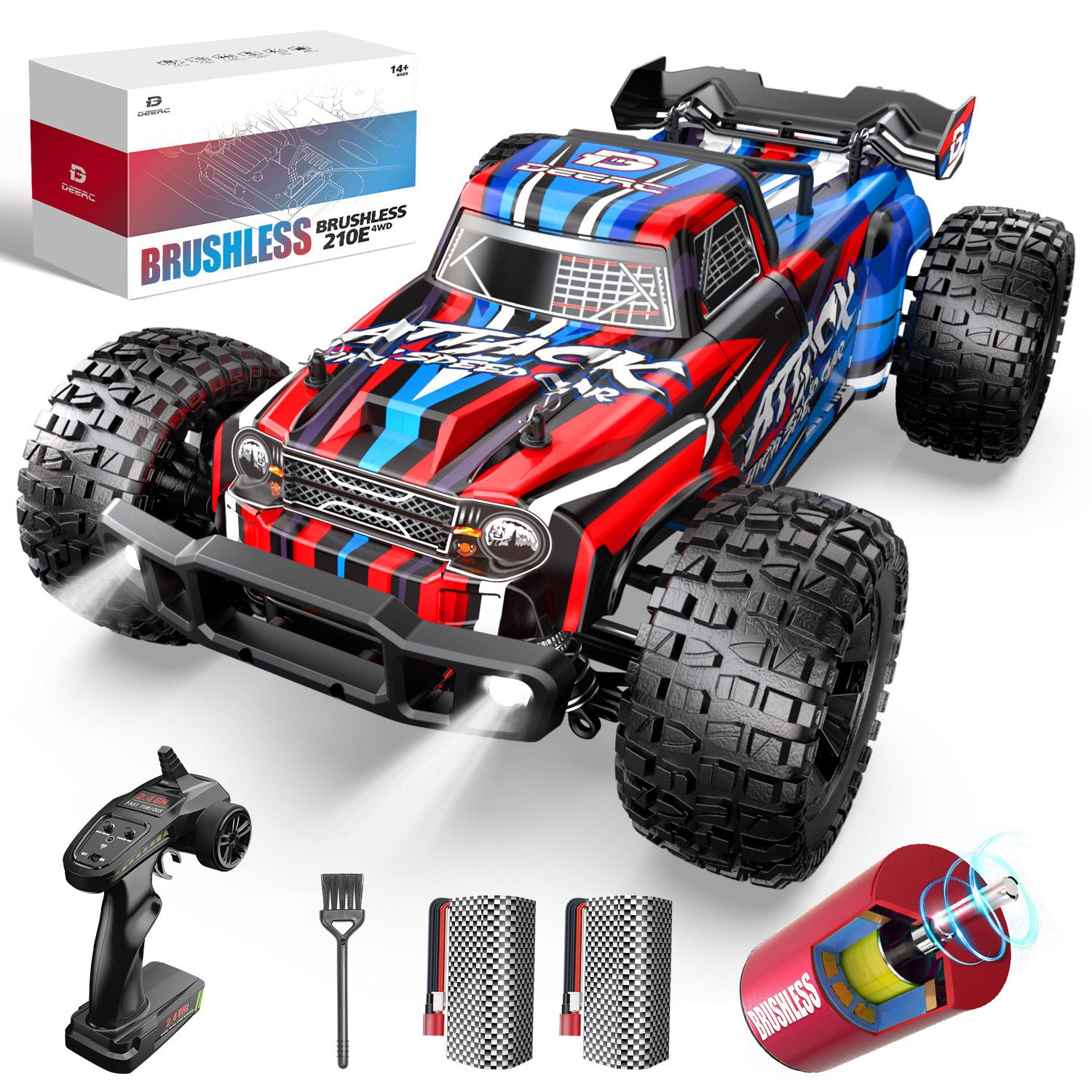 DEERC RC-Truck 1:10 brushless RC-Auto, 60+ km/h, 4x4 Offroad (1-tlg), 40+ Min Spielzeit, 2.4 GHz Elektro-Truck