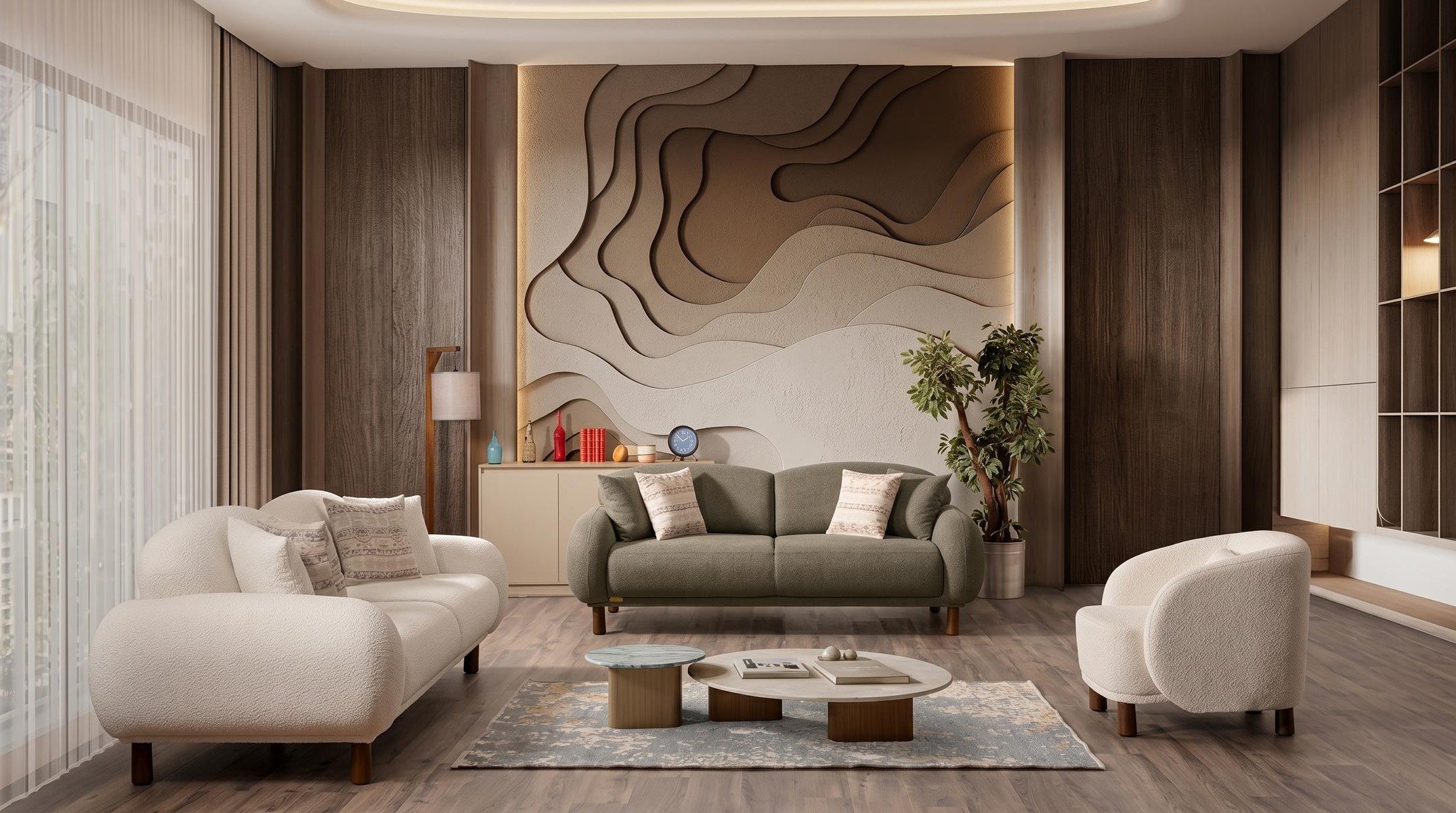 Xlmoebel Polstergarnitur Creme-Khaki Wohnzimmergarnitur Sofas Stoffsofas modern, (3-tlg., 3-2-1)
