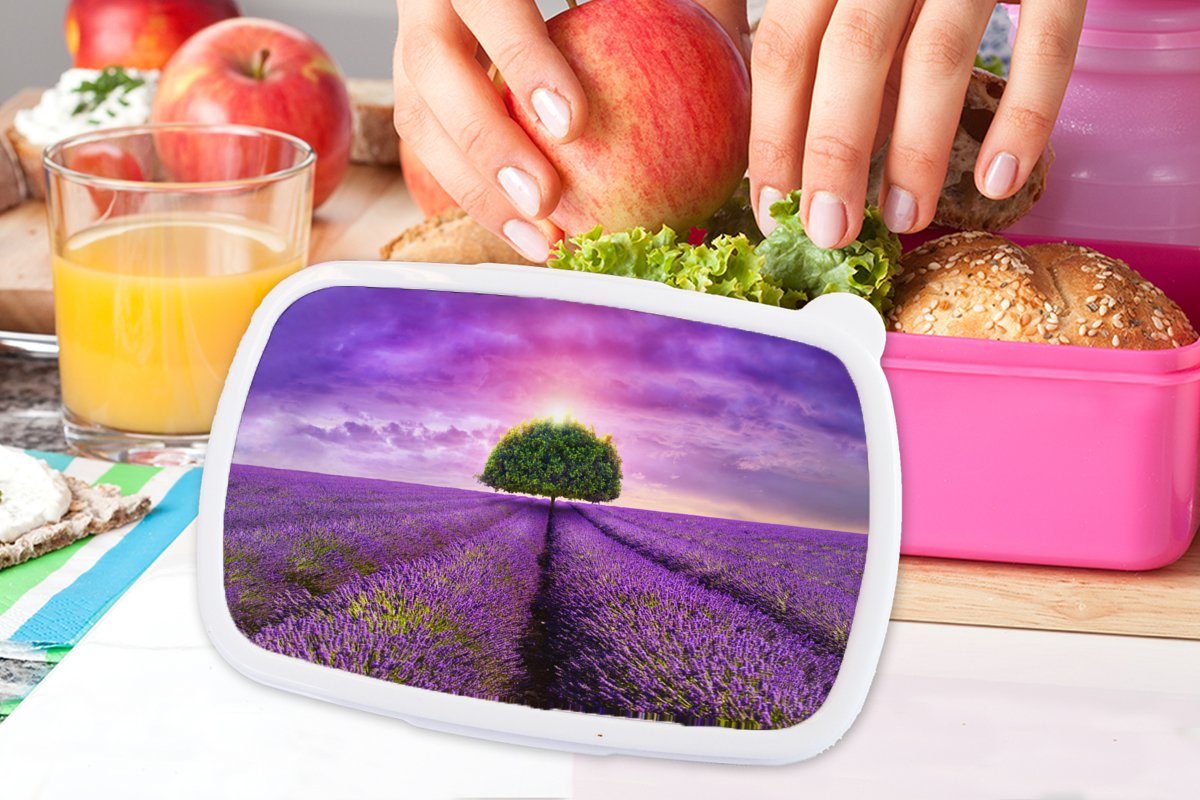 MuchoWow - Kunststoff, für Lavendel Wolken, Mädchen, rosa Brotbox Baum Snackbox, Brotdose Lila Lunchbox (2-tlg), Kunststoff Kinder, - Erwachsene, -