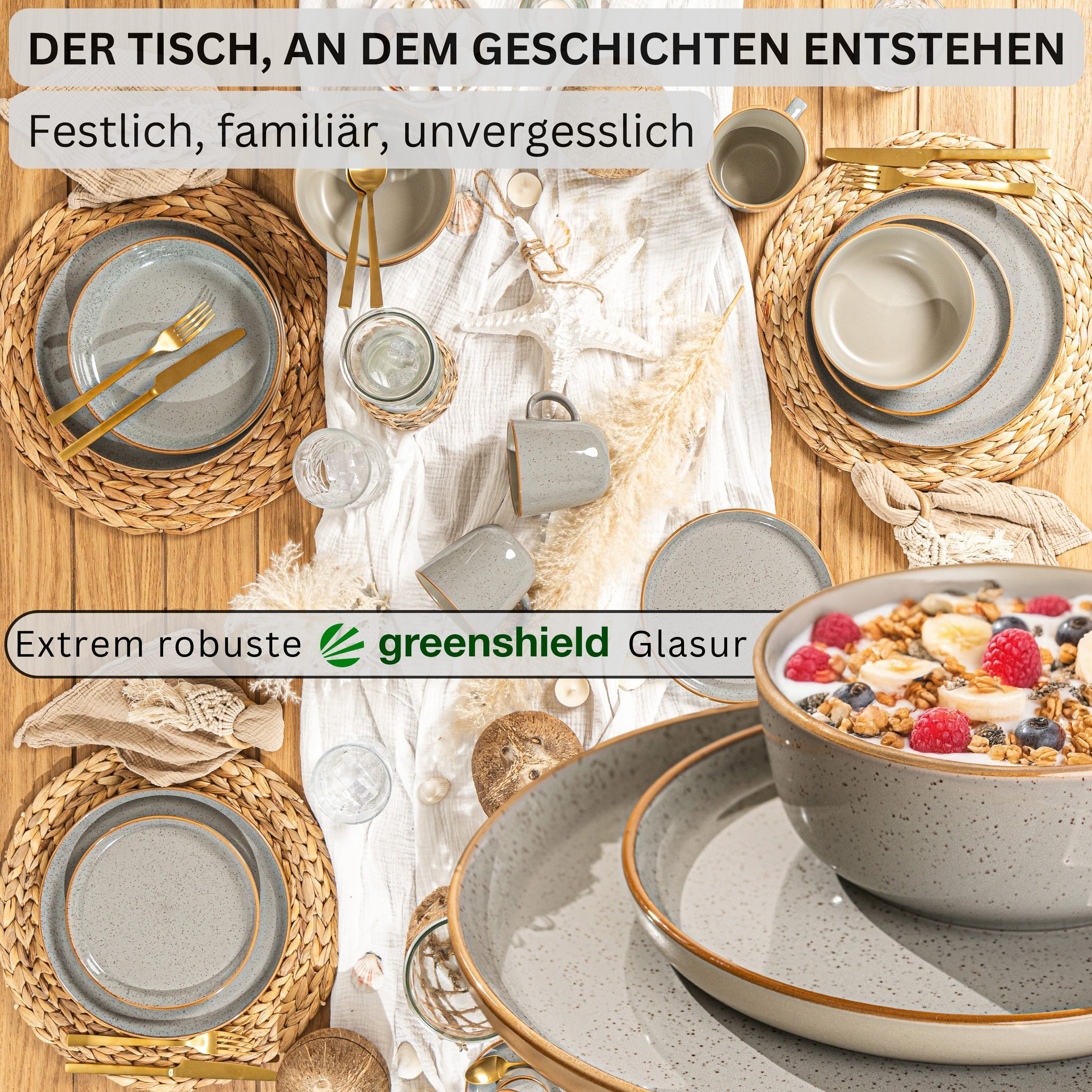 SÄNGER Tafelservice Rio Geschirrset (12-tlg), 4 Personen, Steingut, Handmade, Grau, Erweiterbar, VALUE COLLECTION