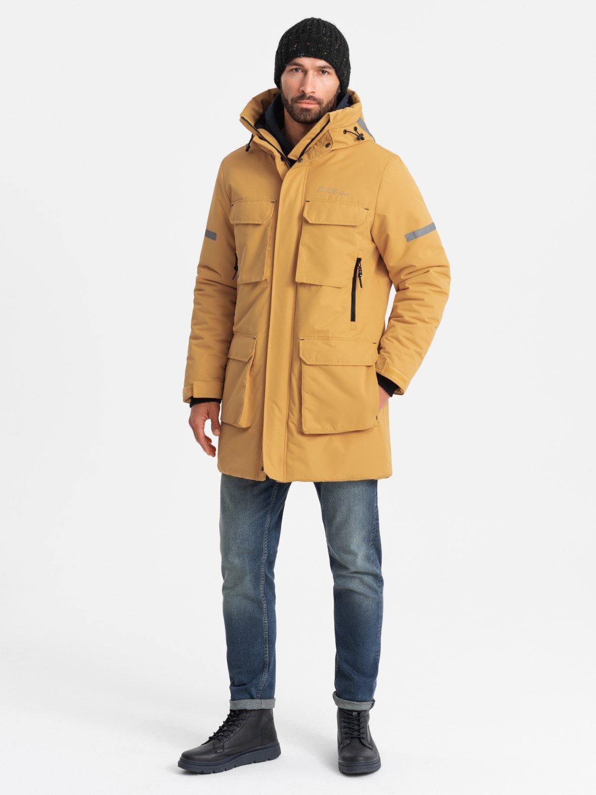 Winterjacke Isolierte lange Jacke für Männer mit reflektierenden Elementen