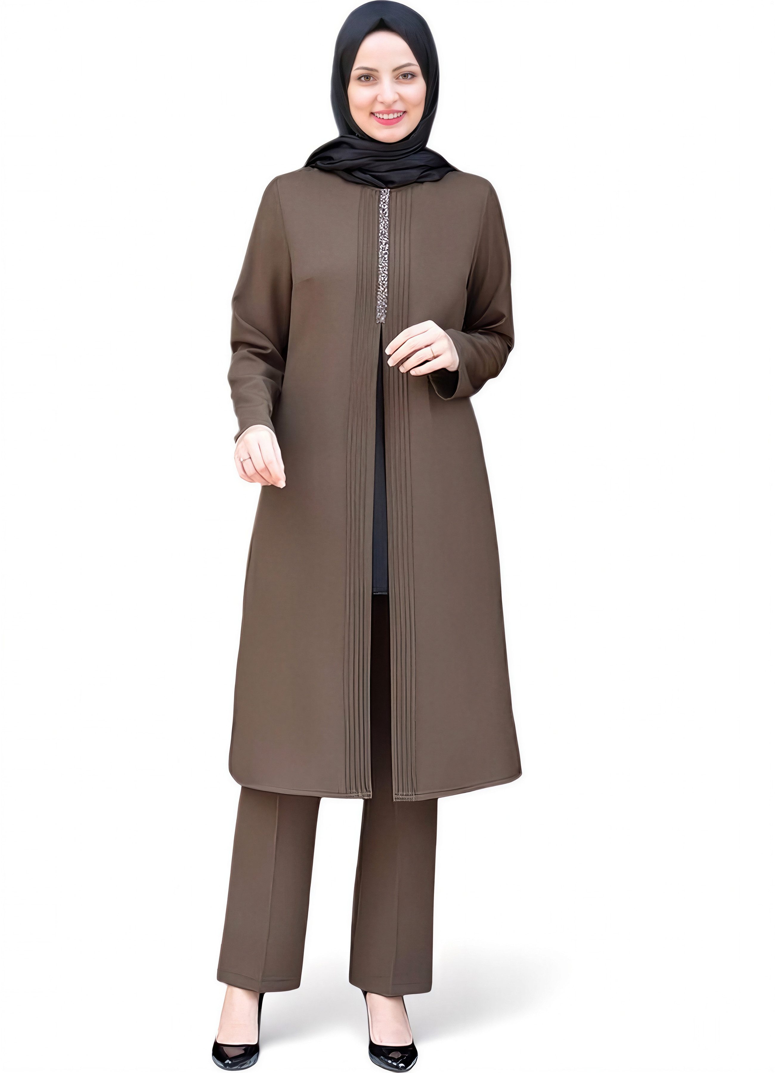fashionshowcase Anzug Damen Zweiteiler - Gerippte Longtunika mit Hose - Modest Fashion