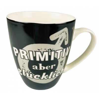 NO NAME Tasse Kaffeetasse Primitiv aber glücklich Fassungsvermögen ca. 360ml Höhe ca, Porzellan