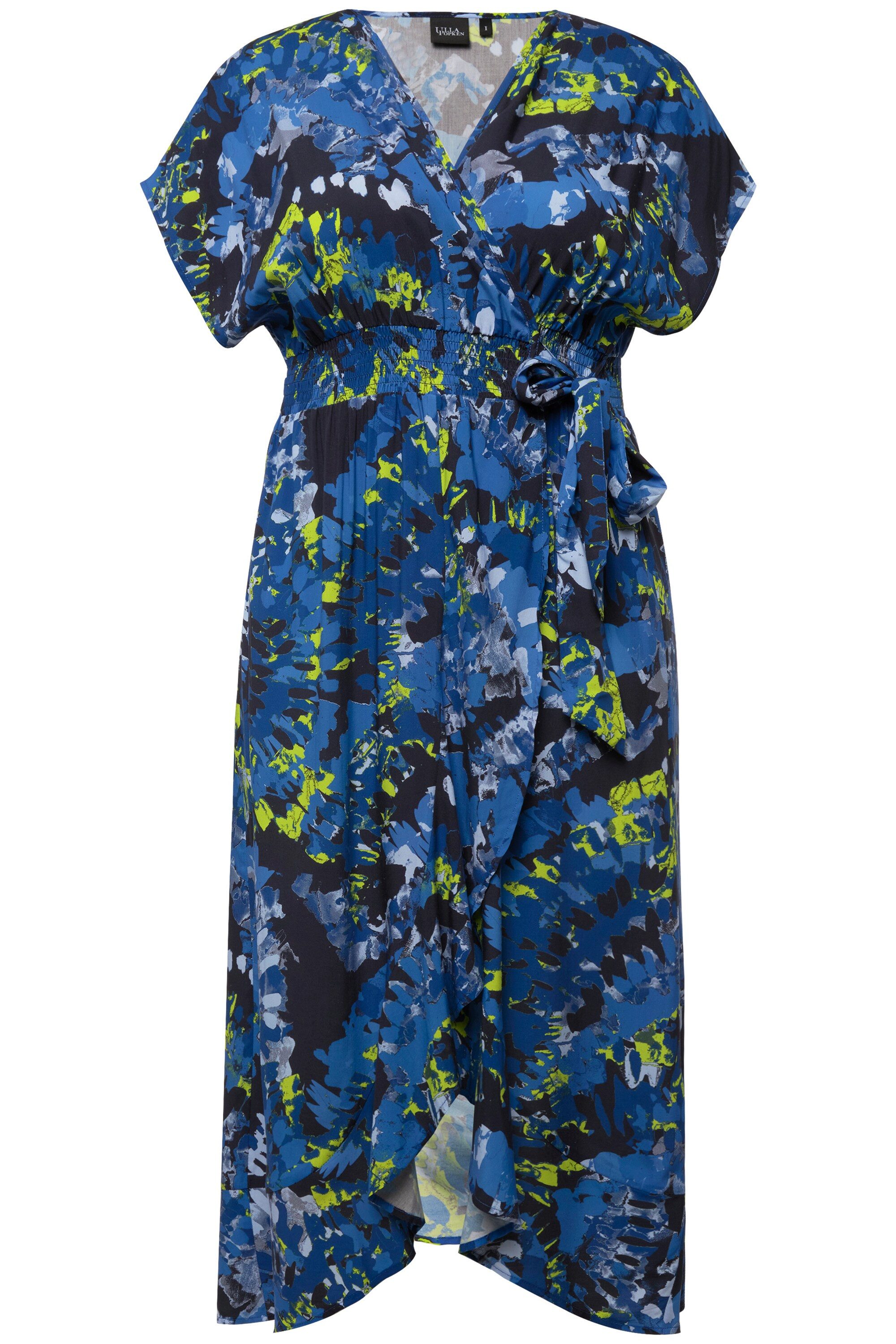 Ulla Popken Strandkleid Wickel-Kaftan Volantsaum Rundhals günstig online kaufen