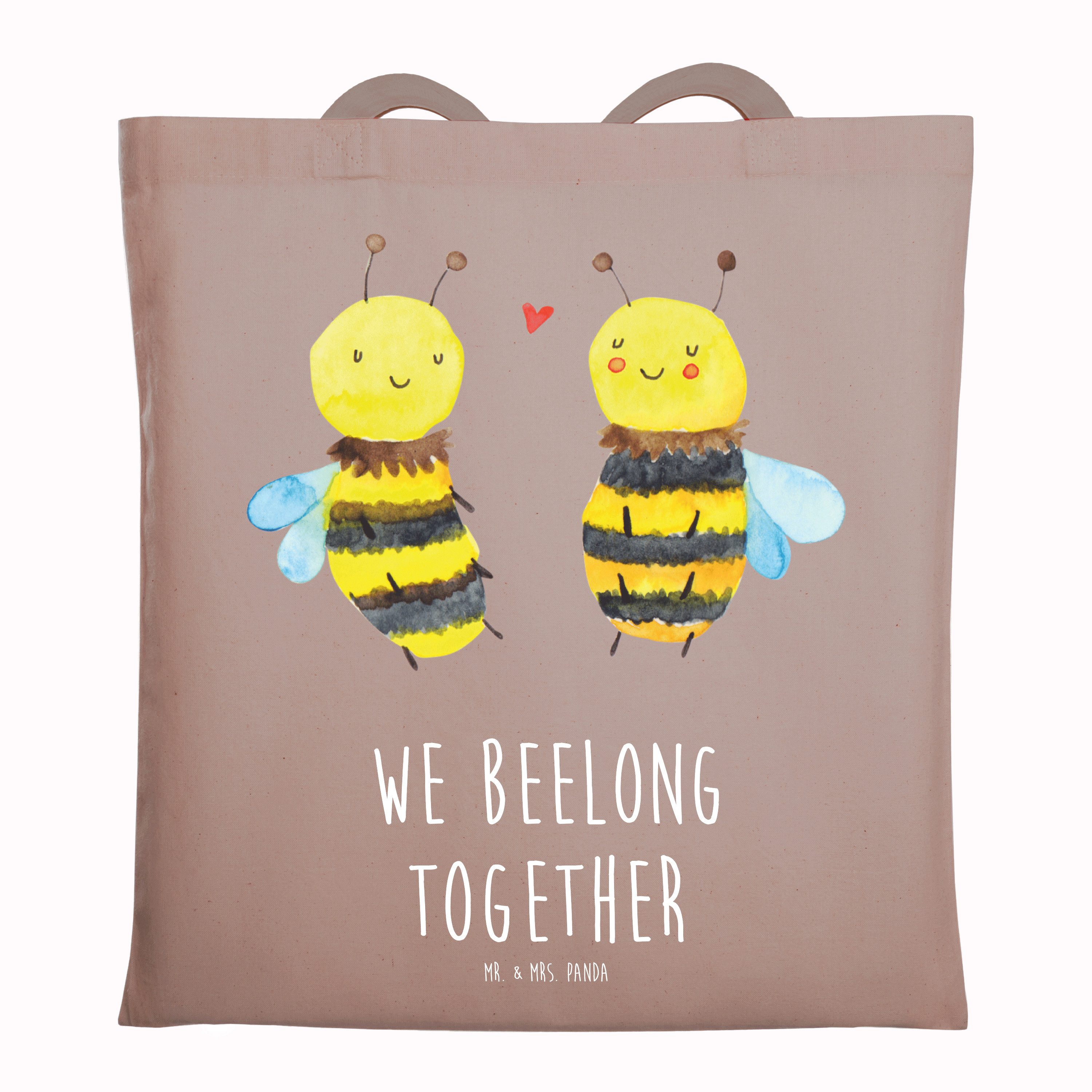 Mr. & Mrs. Panda Tragetasche Biene Verliebt - Braun Pastell - Geschenk, Stoffbeutel, Tasche, Shopp (1-tlg), Modisches Design