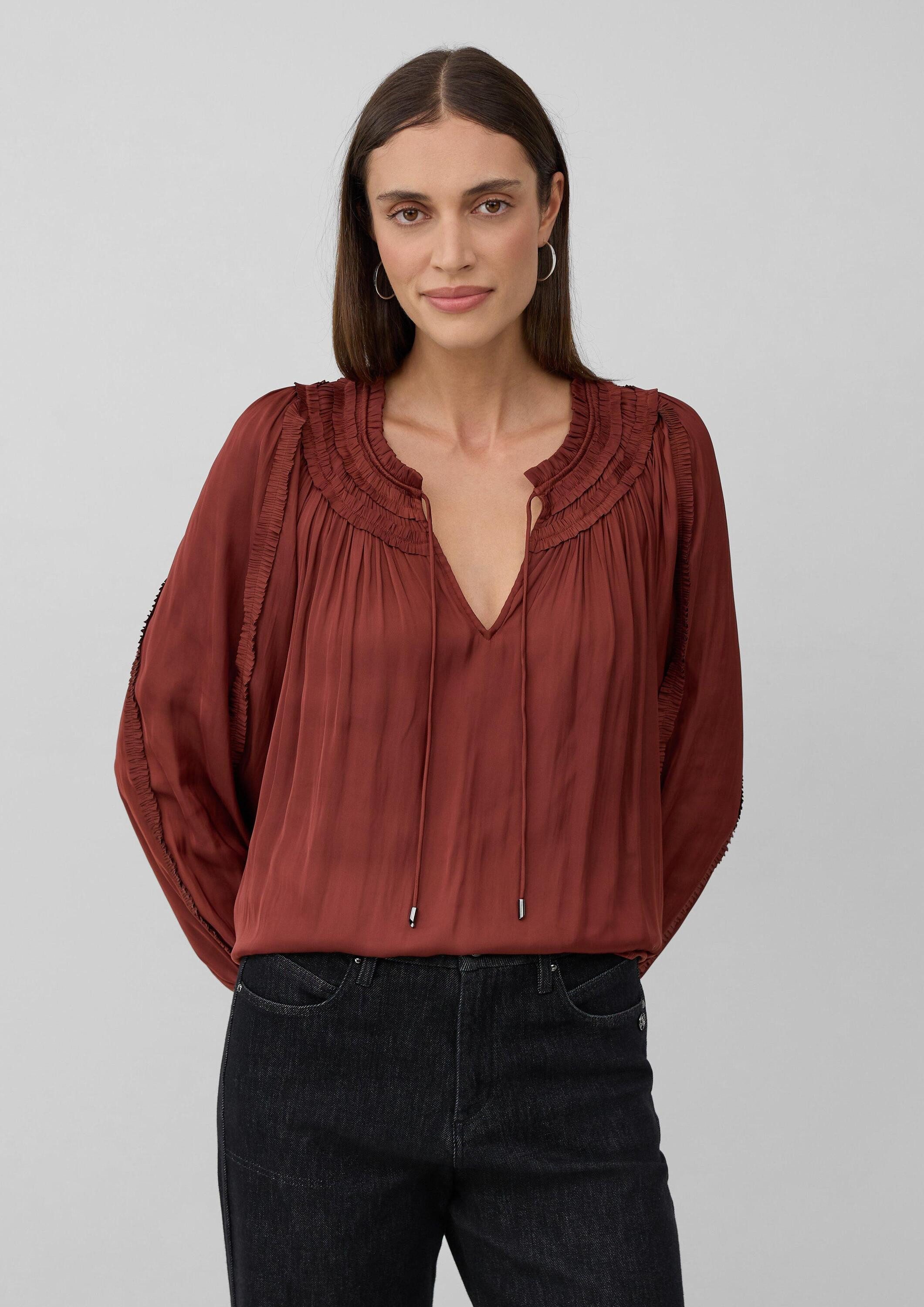 s.Oliver Langarmbluse Bluse Fließende Satinbluse mit Rüschen günstig online kaufen