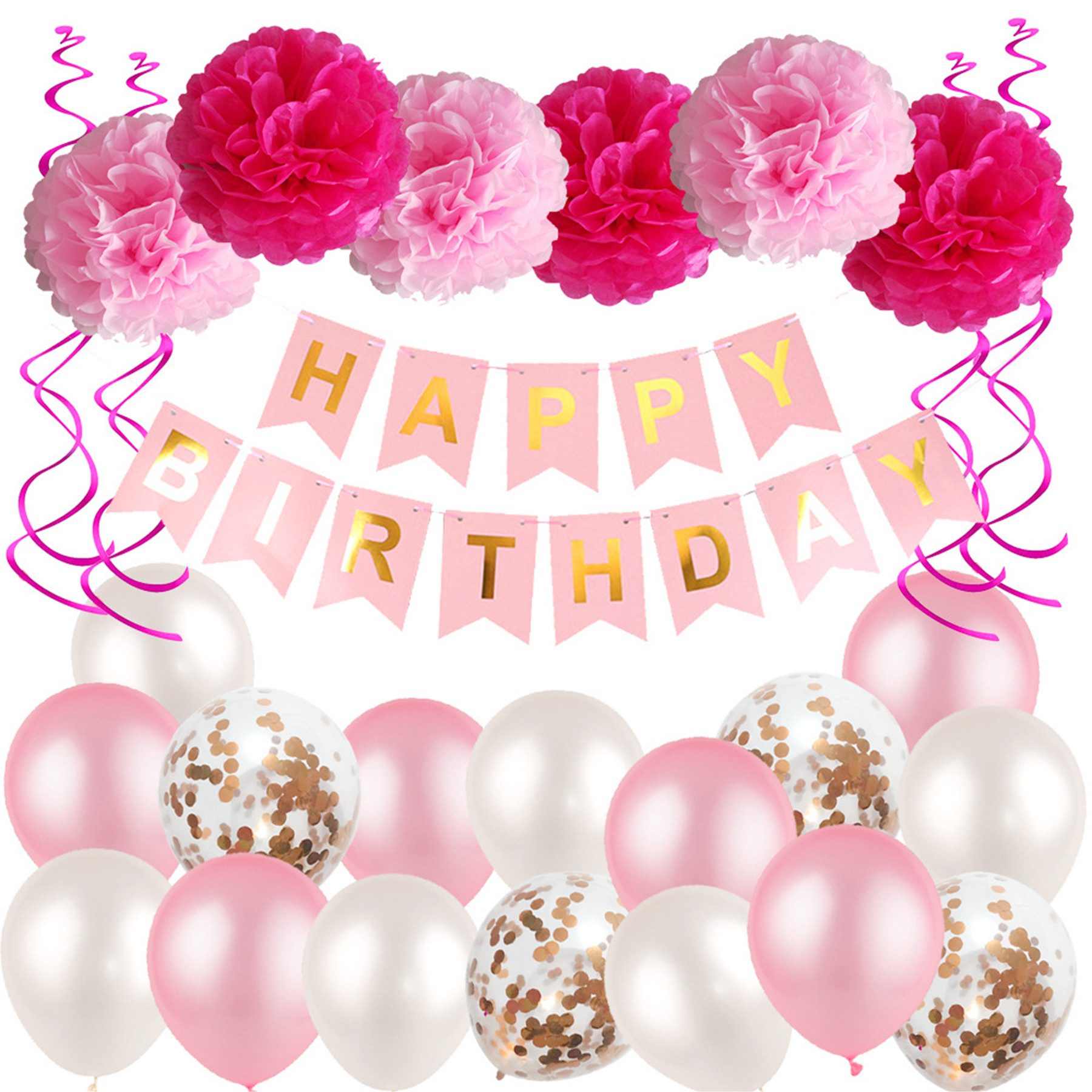 Mutig Hängedekoration Geburtstagsdeko, 29-teiliges Set Luftballons Geburtstag Dekoration Set (Enthält ein „Happy Birthday“-Banner,Papierblumen, Luftballons & Bänder, Macaron Luftballons Geburtstag Dekoration Set,Party-Dekorationsset), Geeignet für Geburtstagspartys für Mädchen, Jungen, Männer und Frauen