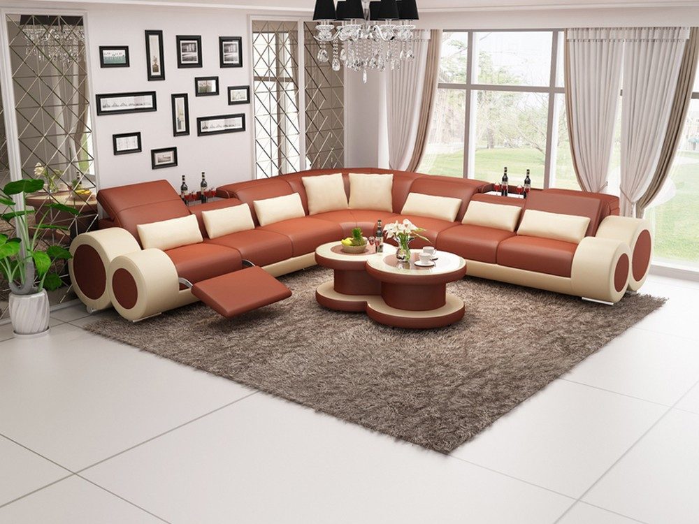 JVmoebel Ecksofa Schwarzes Ecksofa aus Leder – Wohnlandschaft Couch Garnitur, Made in Europa