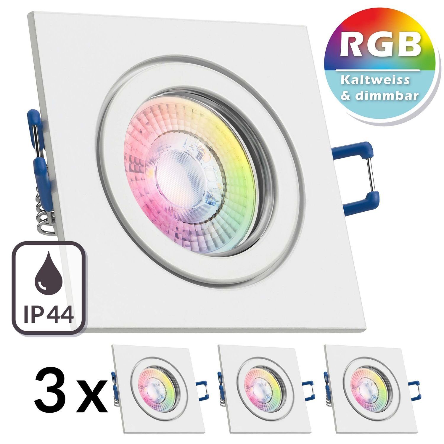 LEDANDO LED Einbaustrahler Einbaustrahler weiß RGB IP44 von mit in Set LED extra 3er LED 3W flach