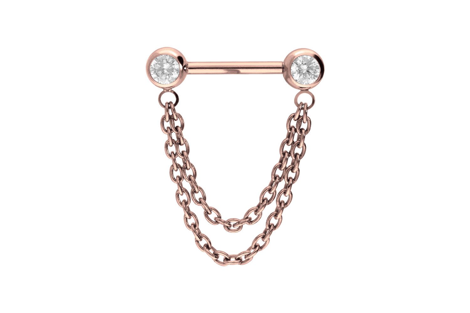 PIERCINGLINE Brustwarzenpiercing Titan Barbell mit Push Fit 2 KETTEN + KRISTALLE (Barbells, 1-tlg)