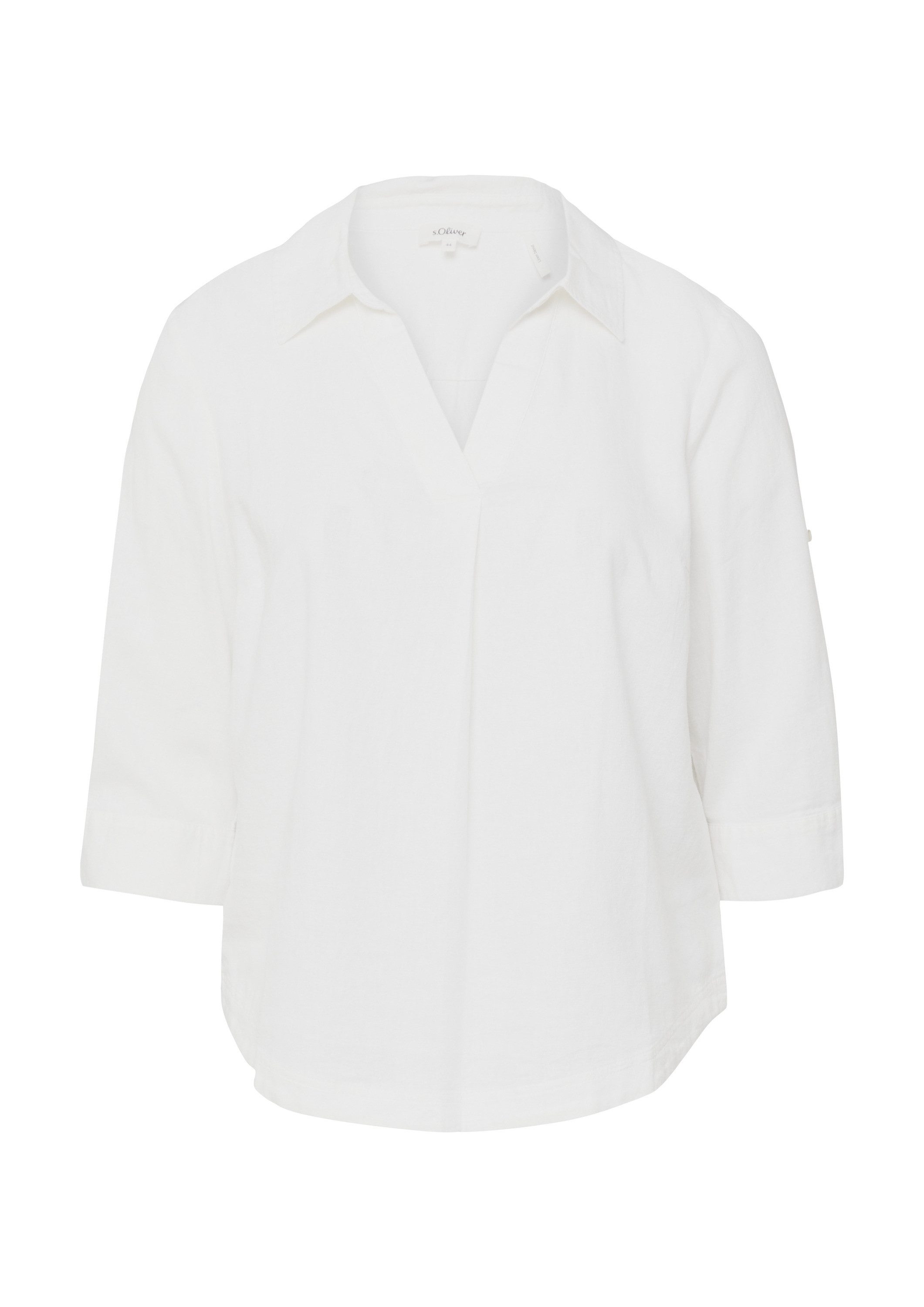 s.Oliver Kurzarmbluse Bluse Leinenmix-Bluse mit 3/4-Ärmeln und Turn-up