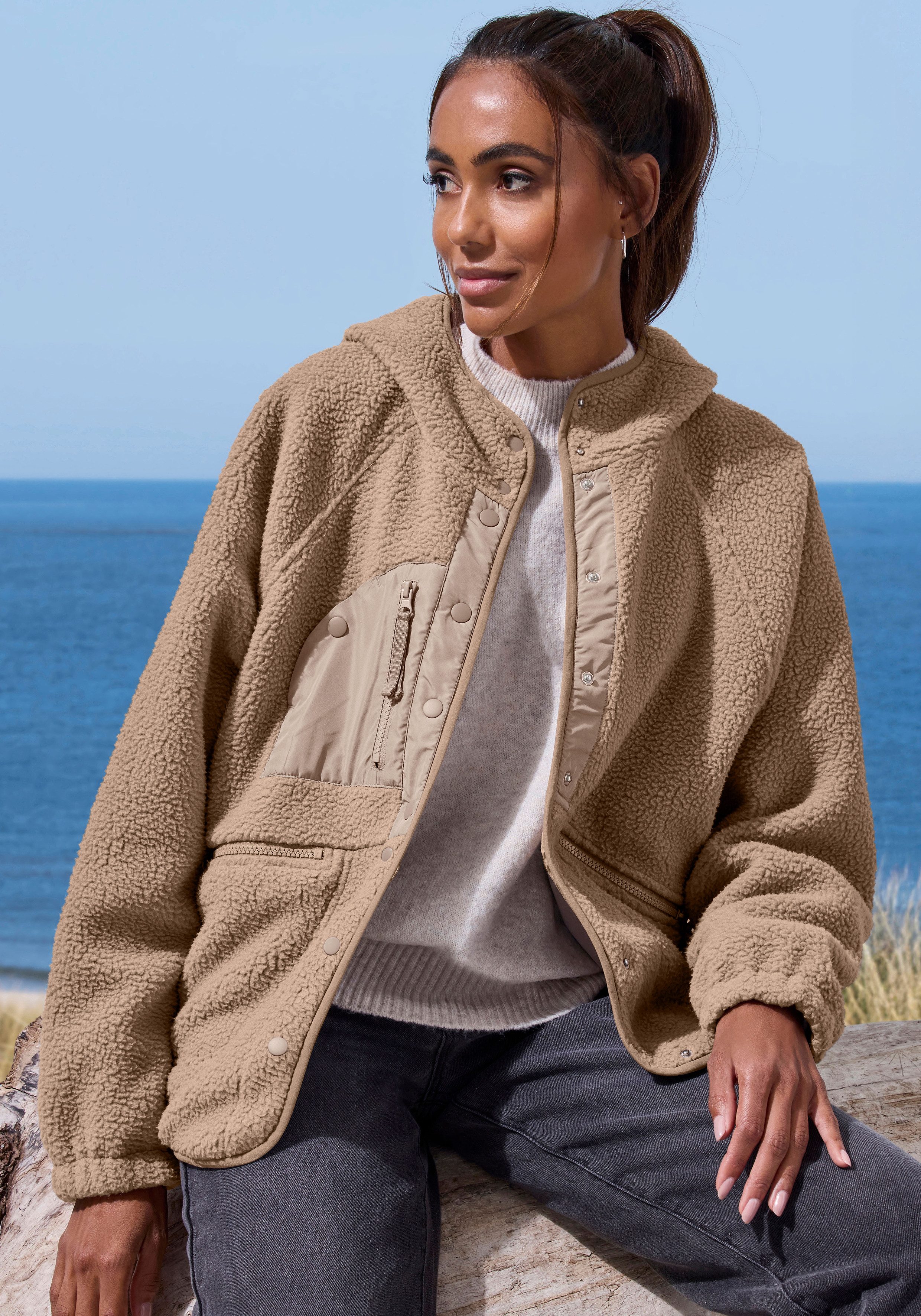 Vivance Active by Lascana Fleecejacke Oversized-Schnitt mit Fledermausärmeln