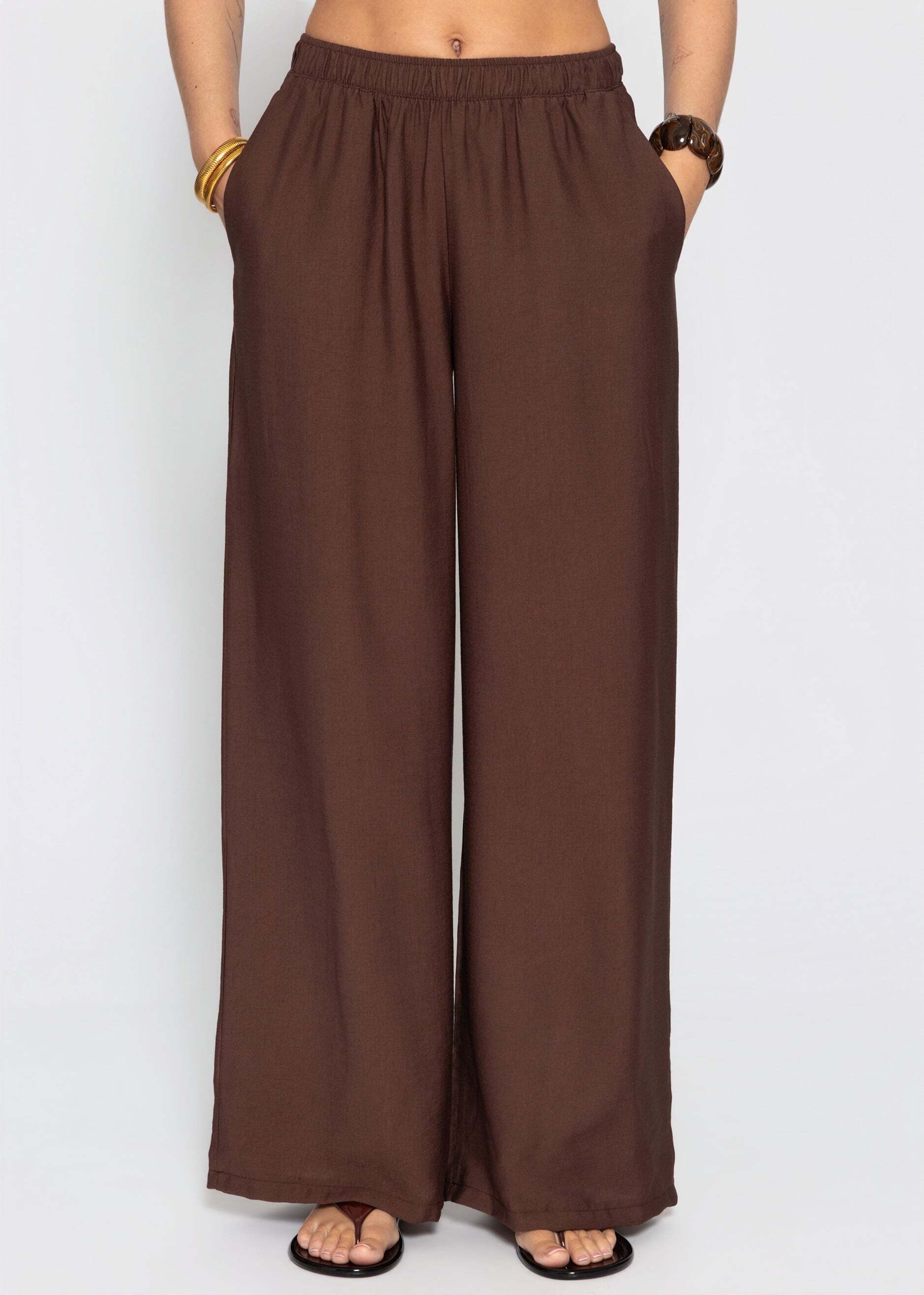 SASSYCLASSY Stoffhose Viskose Hose für Damen Weit geschnittene Hose mit elastischem Bund und Eingriffstaschen