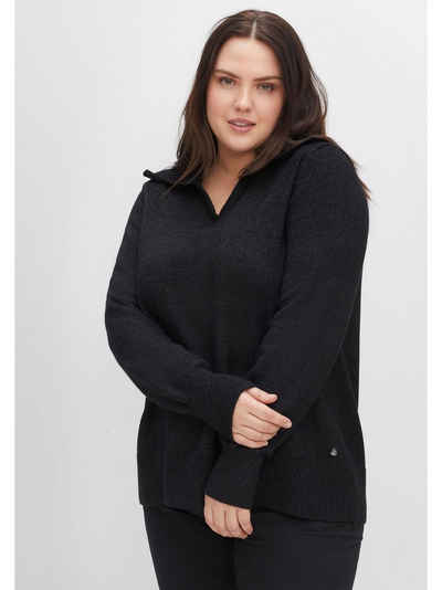 Sheego V-Ausschnitt-Pullover Große Größen in A-Linie, mit großem Rippstrick-Kragen