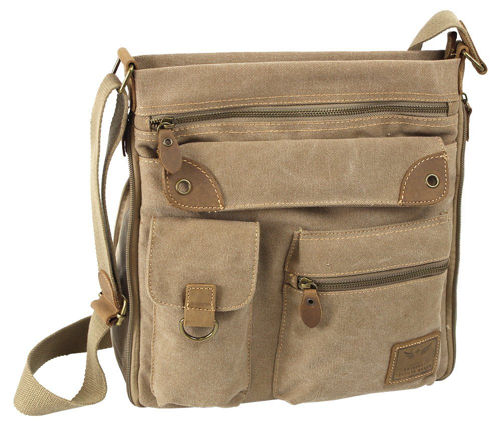 Schultertasche Große Damen Umhängetasche aus Canvas, Vintage Look, viele Fächer
