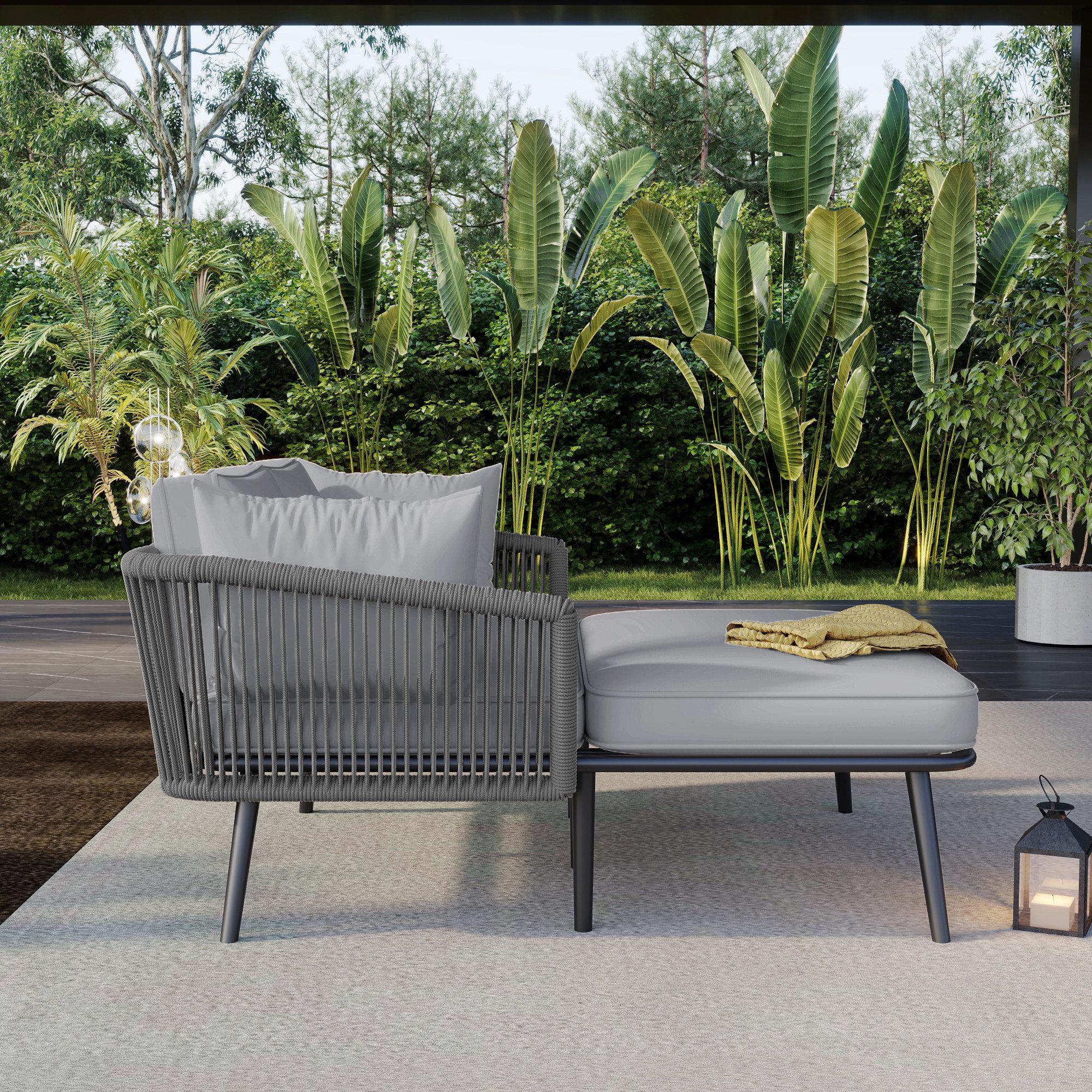 Flieks Gartenliege, 2-Sitzer Gartensofa Sonnenliege Gartenlounge Balkonset aus Seil