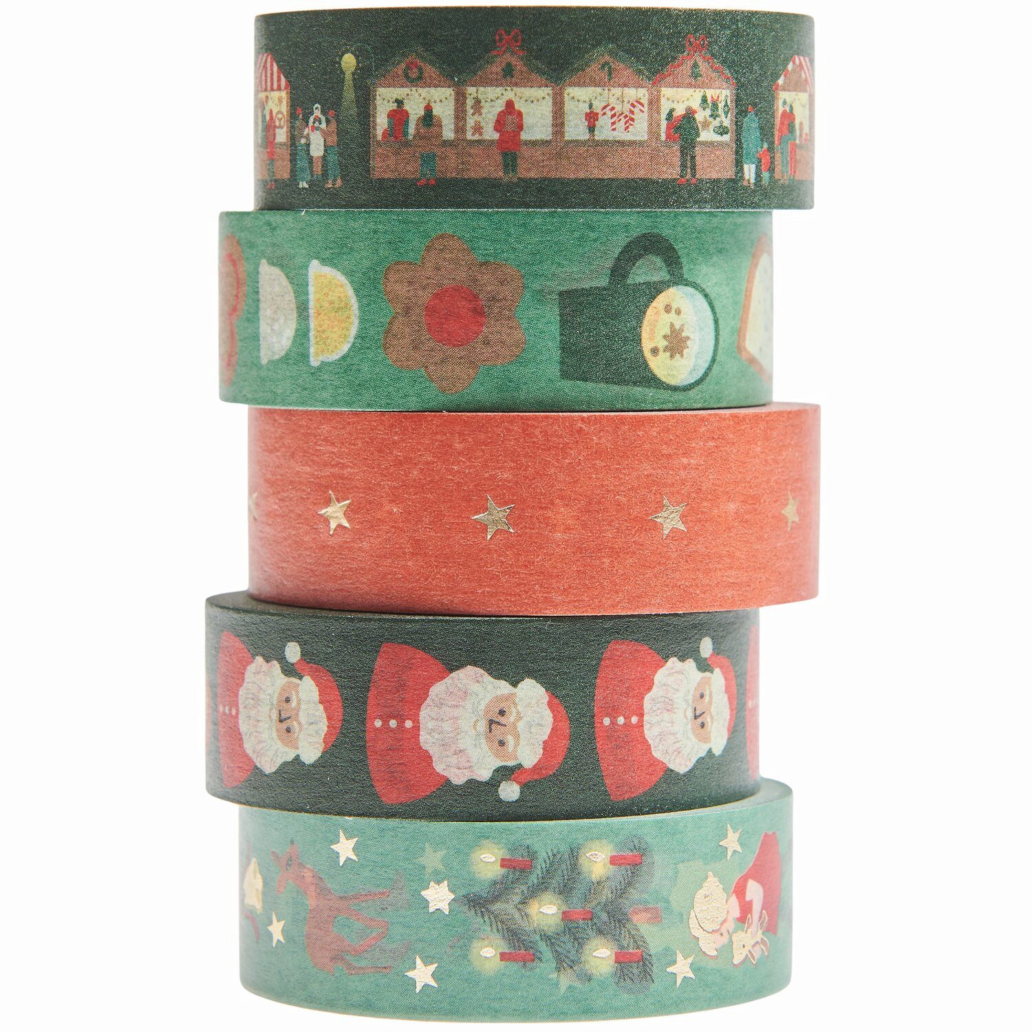 Rico Design Geschenkpapier Tape Set Weihnachtsmarkt Classic 5 Stück
