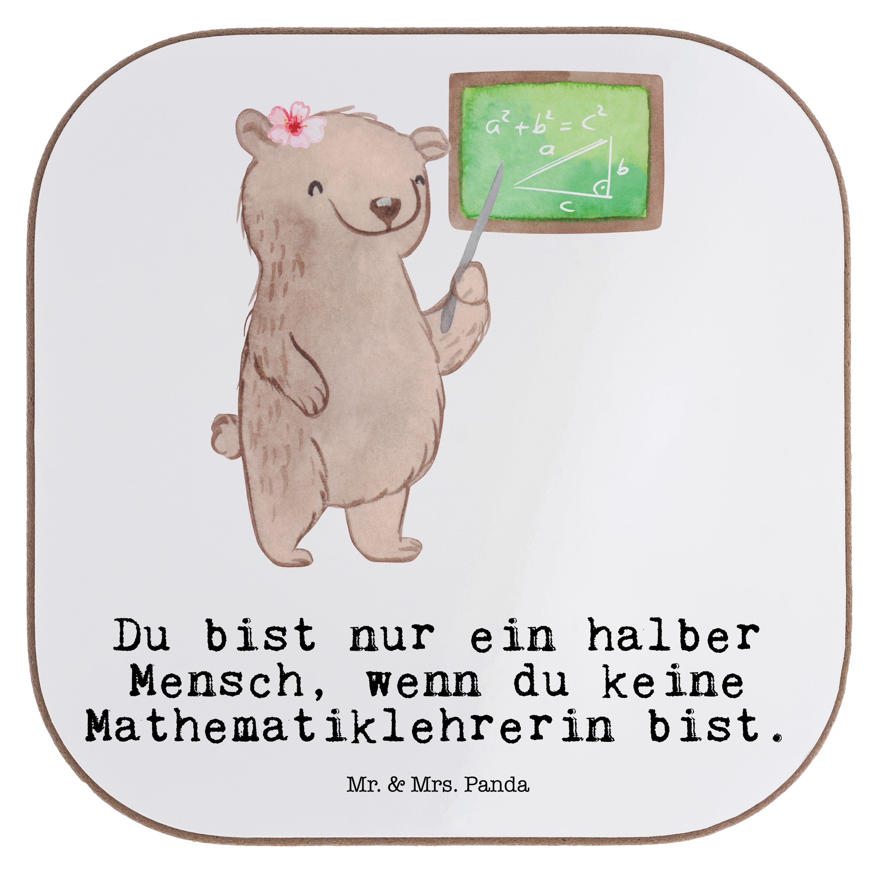 - Mrs. Getränkeuntersetzer Herz & mit Panda Mathematiklehrerin Geschenk, Mathe, Glasuntersetzer, Mr. Weiß - 1-tlg.