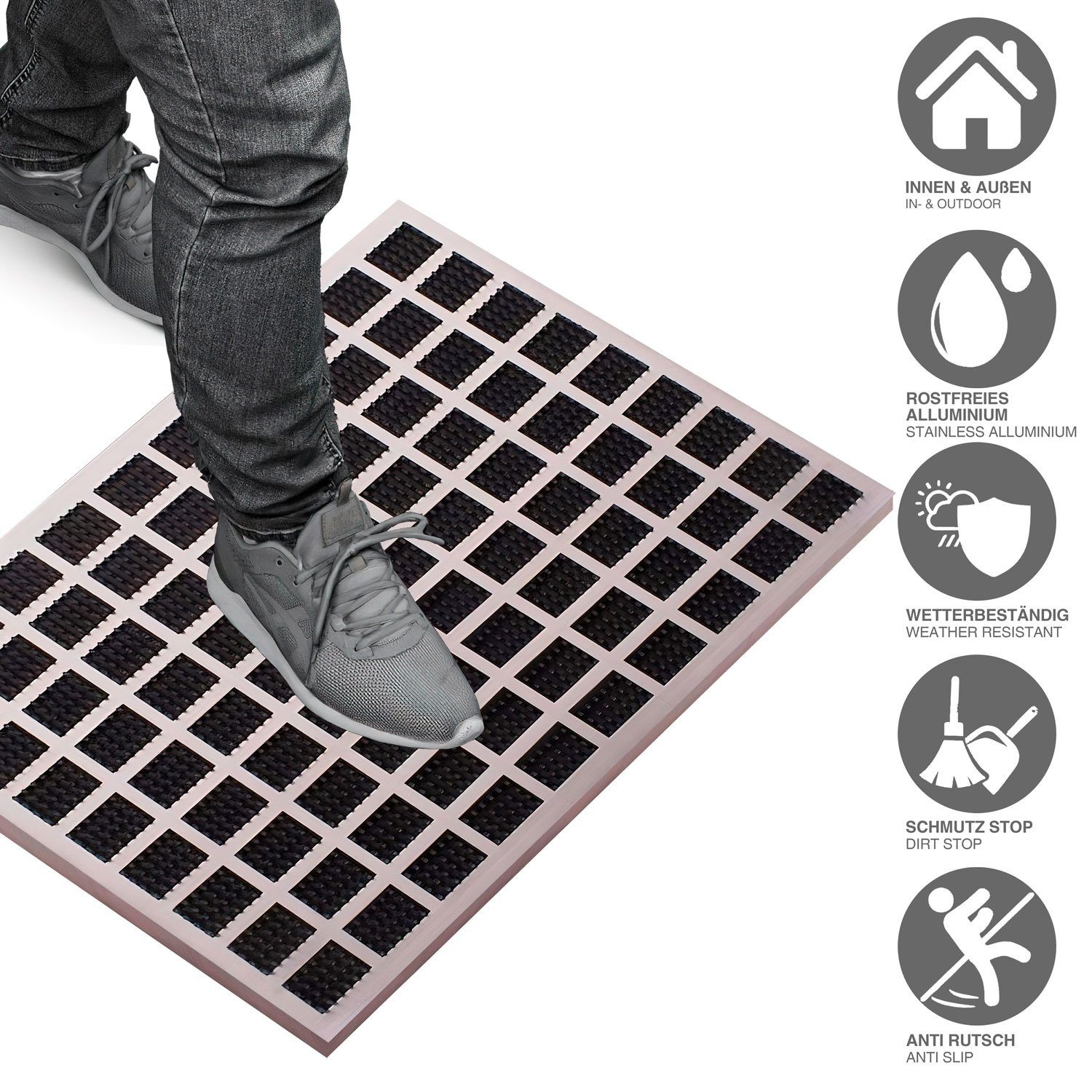 Goods+Gadgets Fußmatte Edelstahl Fußmatte Premium – Luxus Fußabstreifer Outdoor 60x40cm, Premium Fußabtreter