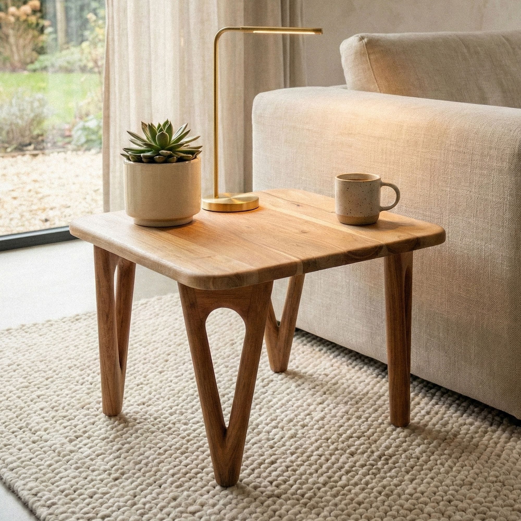 FINEBUY Couchtisch FB77686 Wohnzimmertisch 60cm Massivholz Sofatisch Klein Loungetisch (Natürliche Maserung mit warmer Ausstrahlung), Massive Verarbeitung für langlebige Stabilität